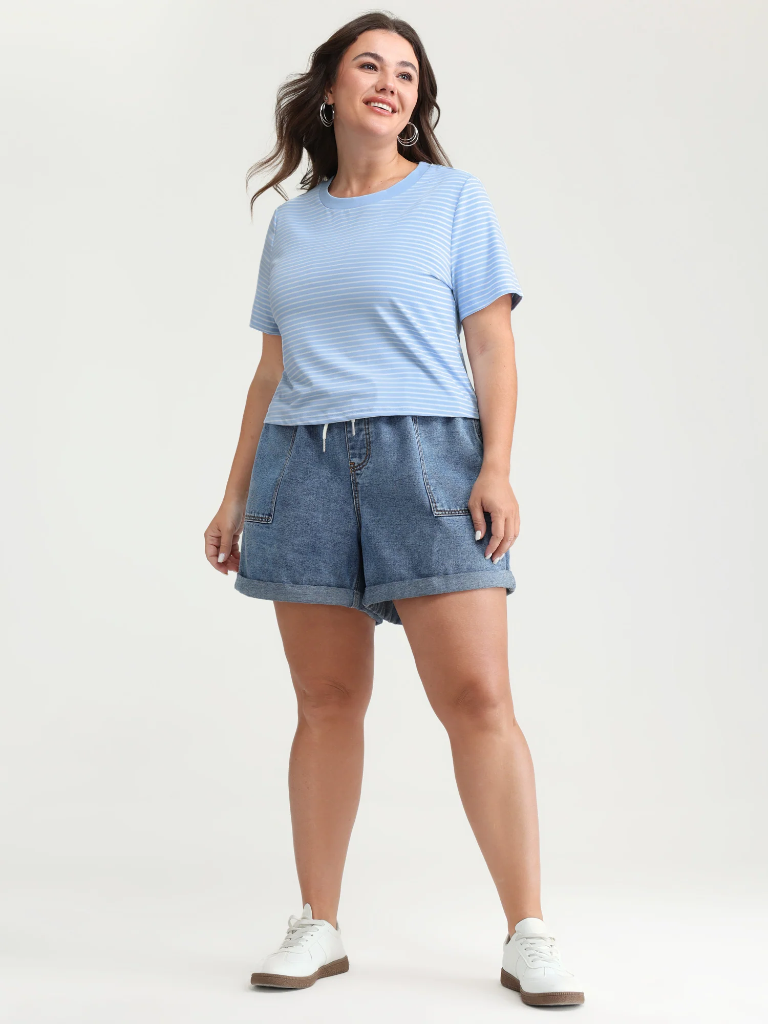 Striped Ribbed Fitted Crew Neck T-Shirt - Image 3