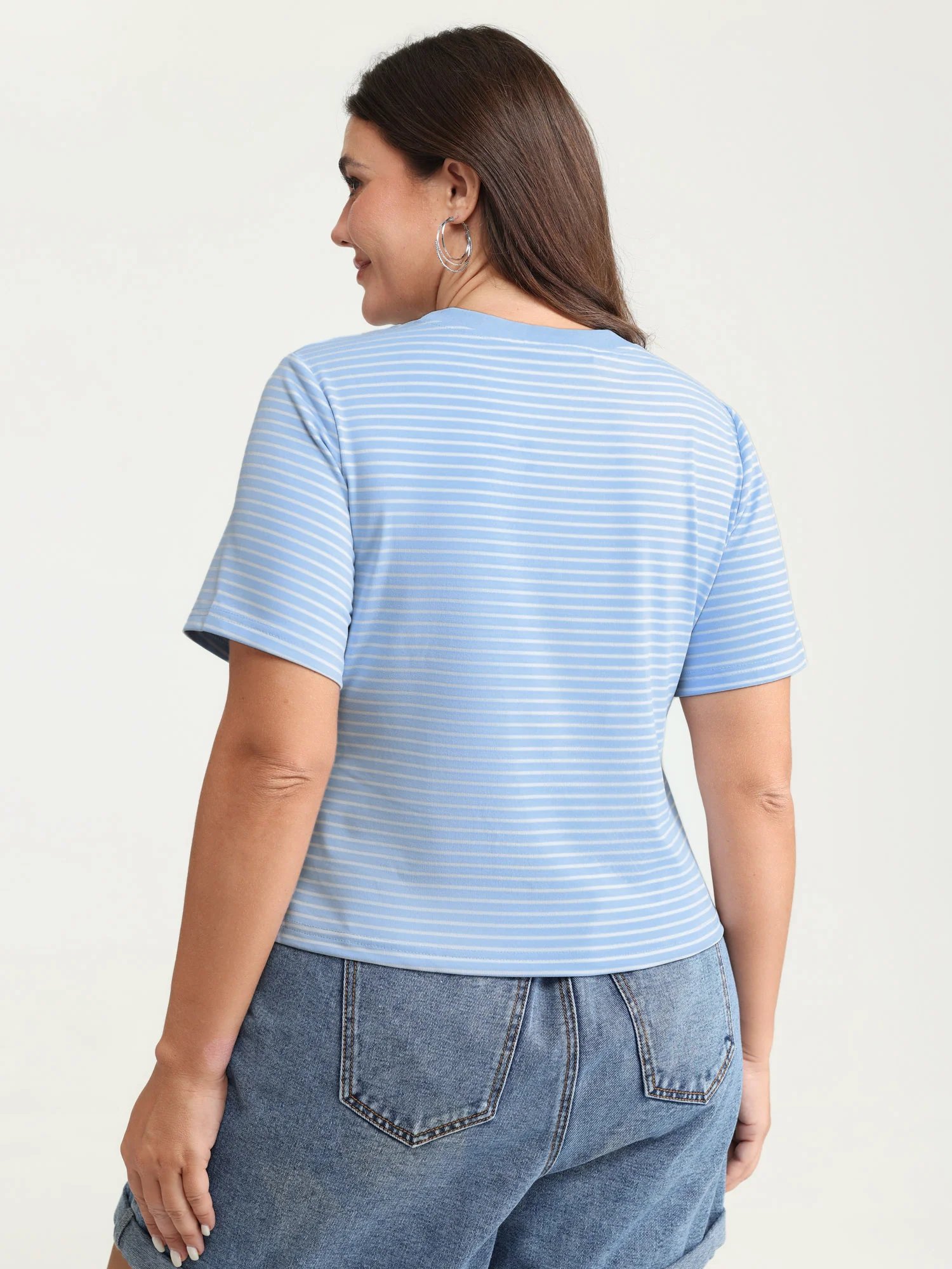 Striped Ribbed Fitted Crew Neck T-Shirt - Image 5
