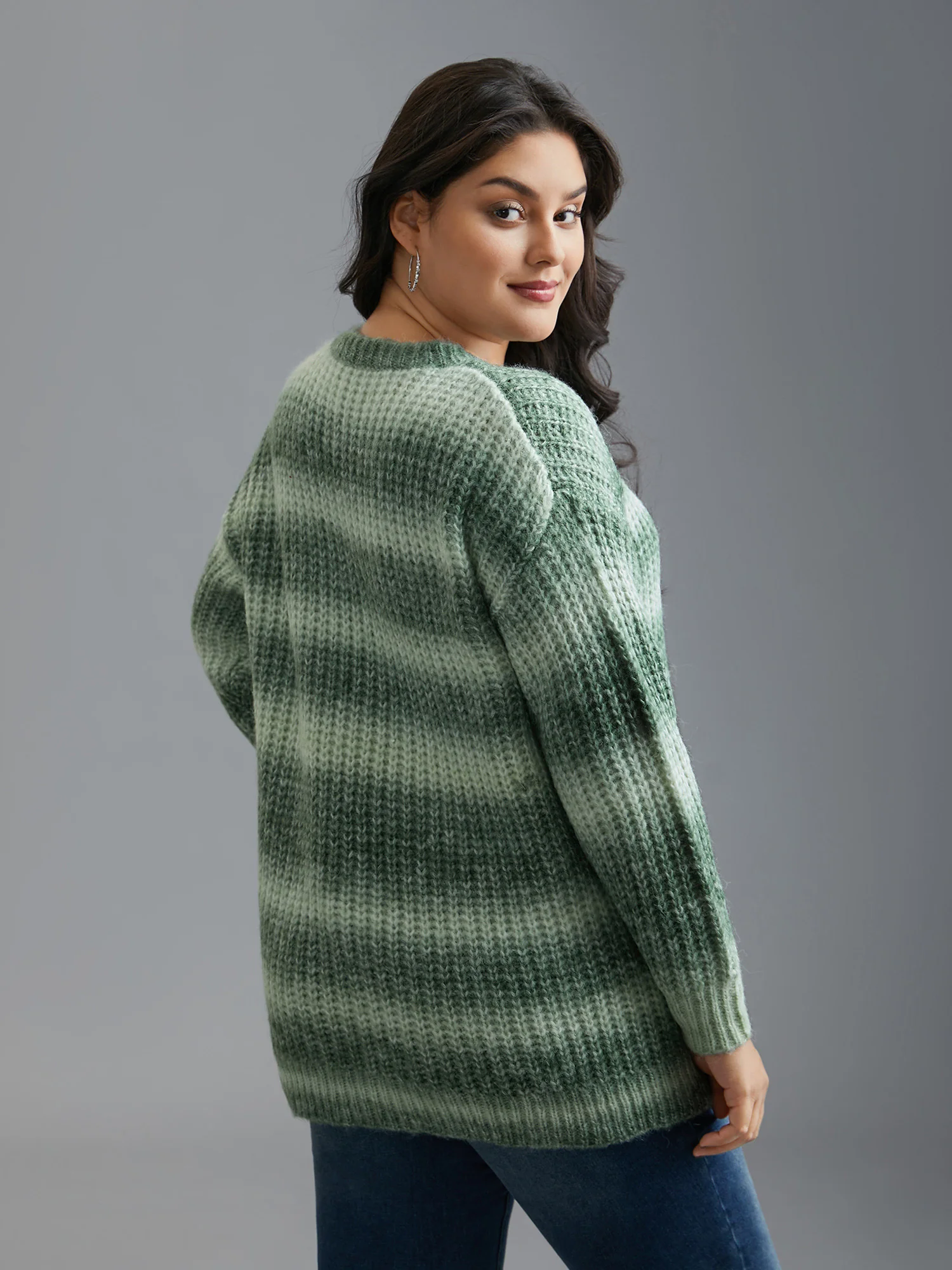 Striped Ribbed Knit Drop Shoulder Pullover - Image 2