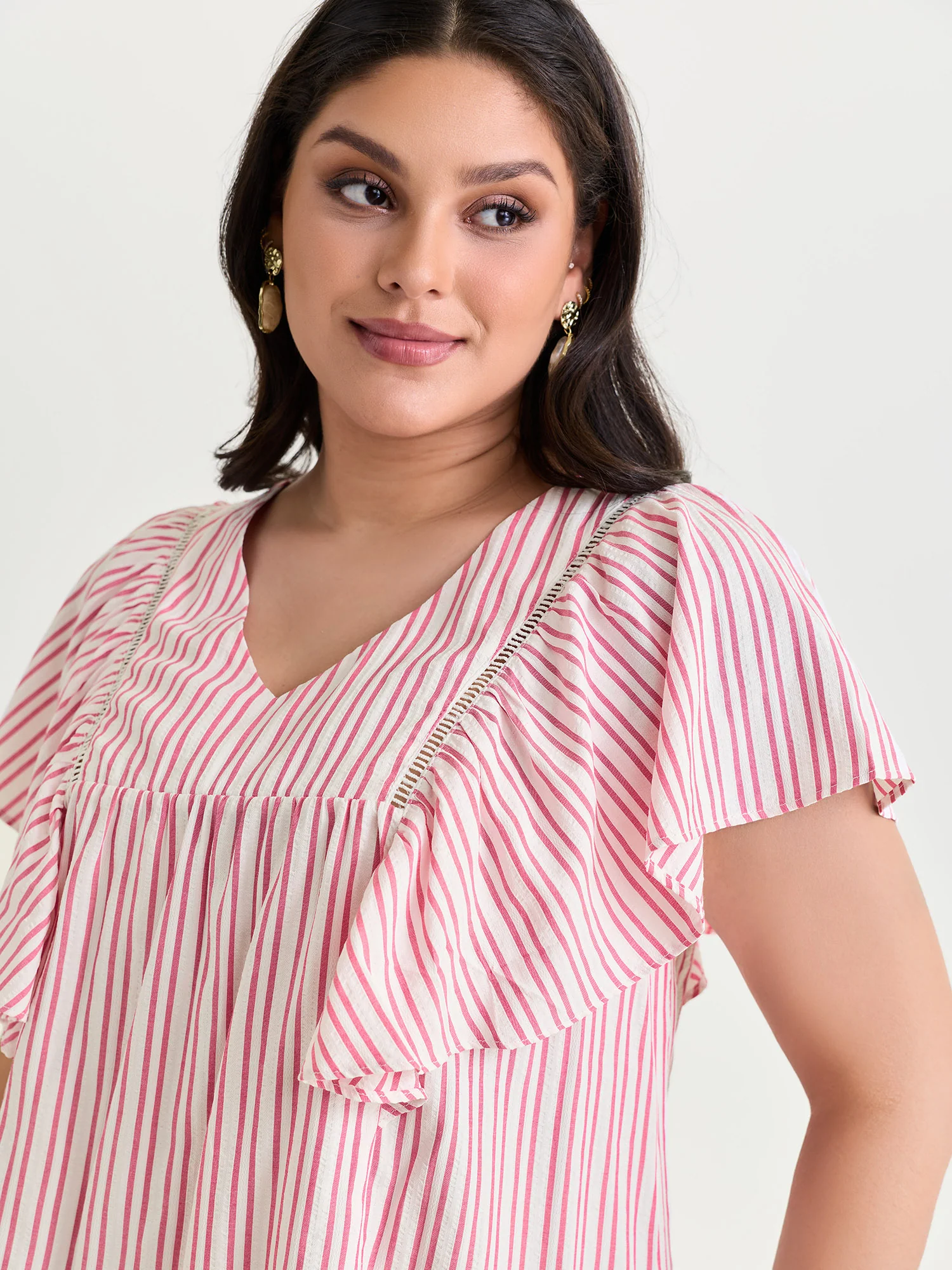 Striped Ribbed Ruffled Edge Blouse - Image 2