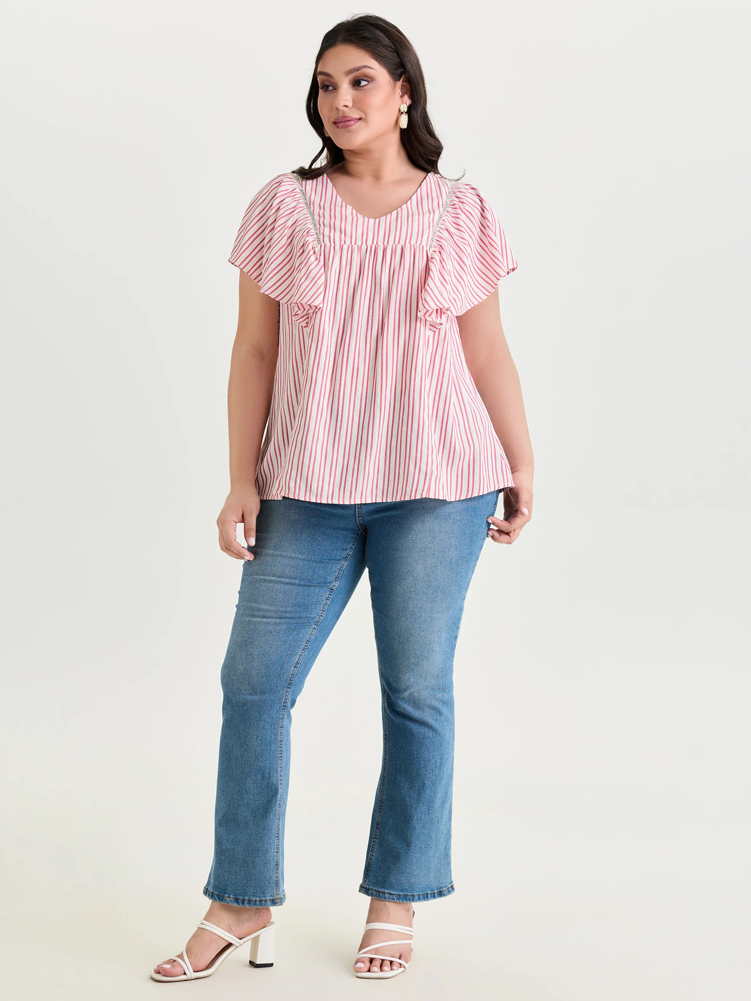 Striped Ribbed Ruffled Edge Blouse - Image 3