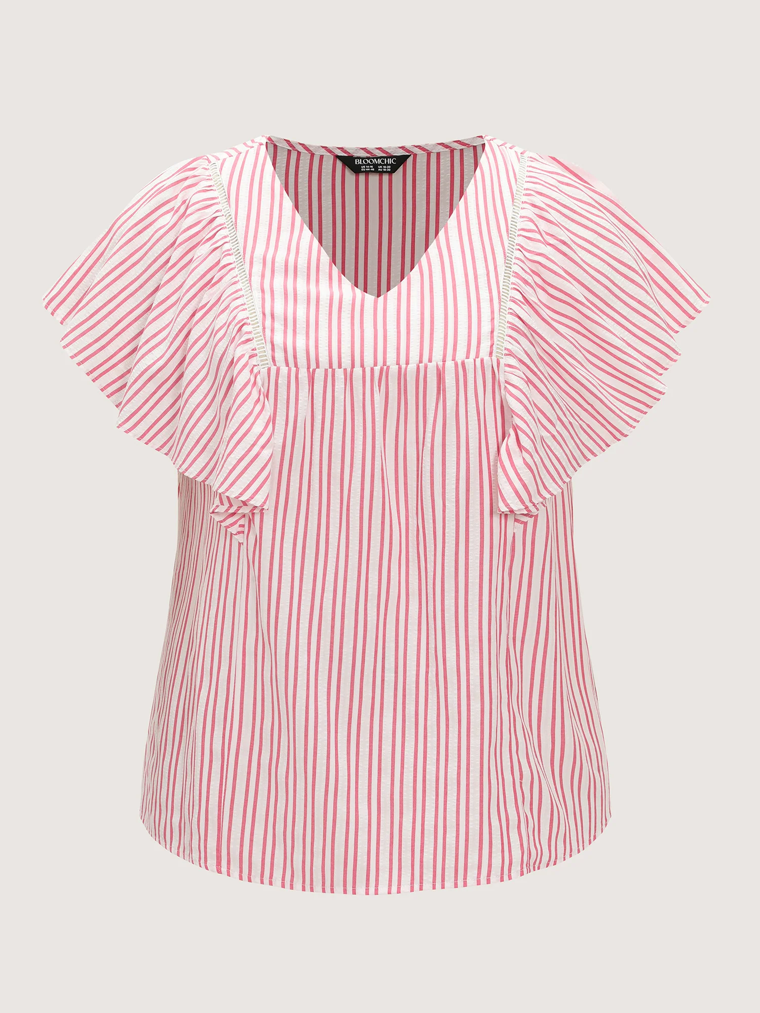 Striped Ribbed Ruffled Edge Blouse - Image 7
