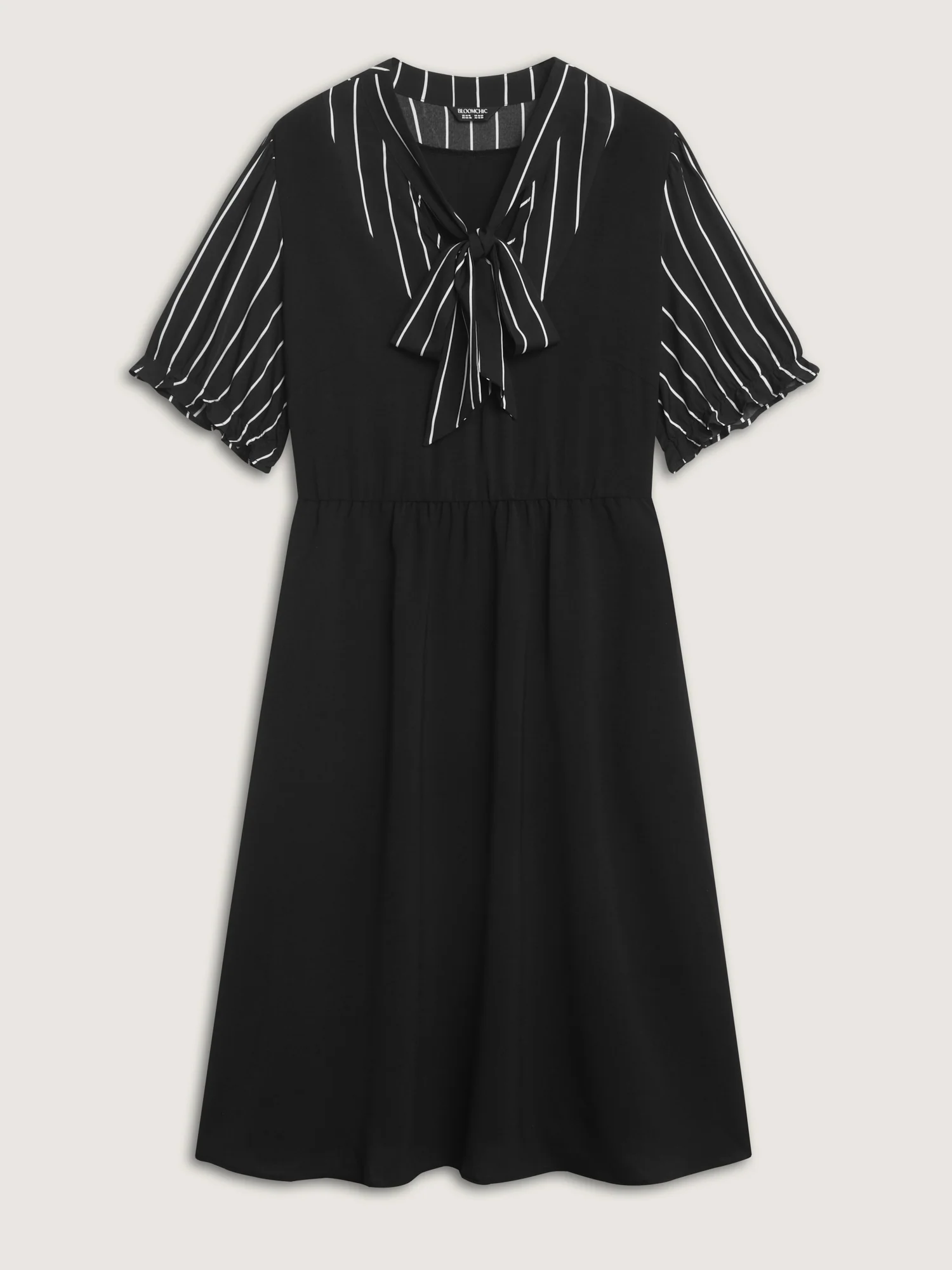 Striped Ribbon Neckline Contrast Midi Dress - Image 7