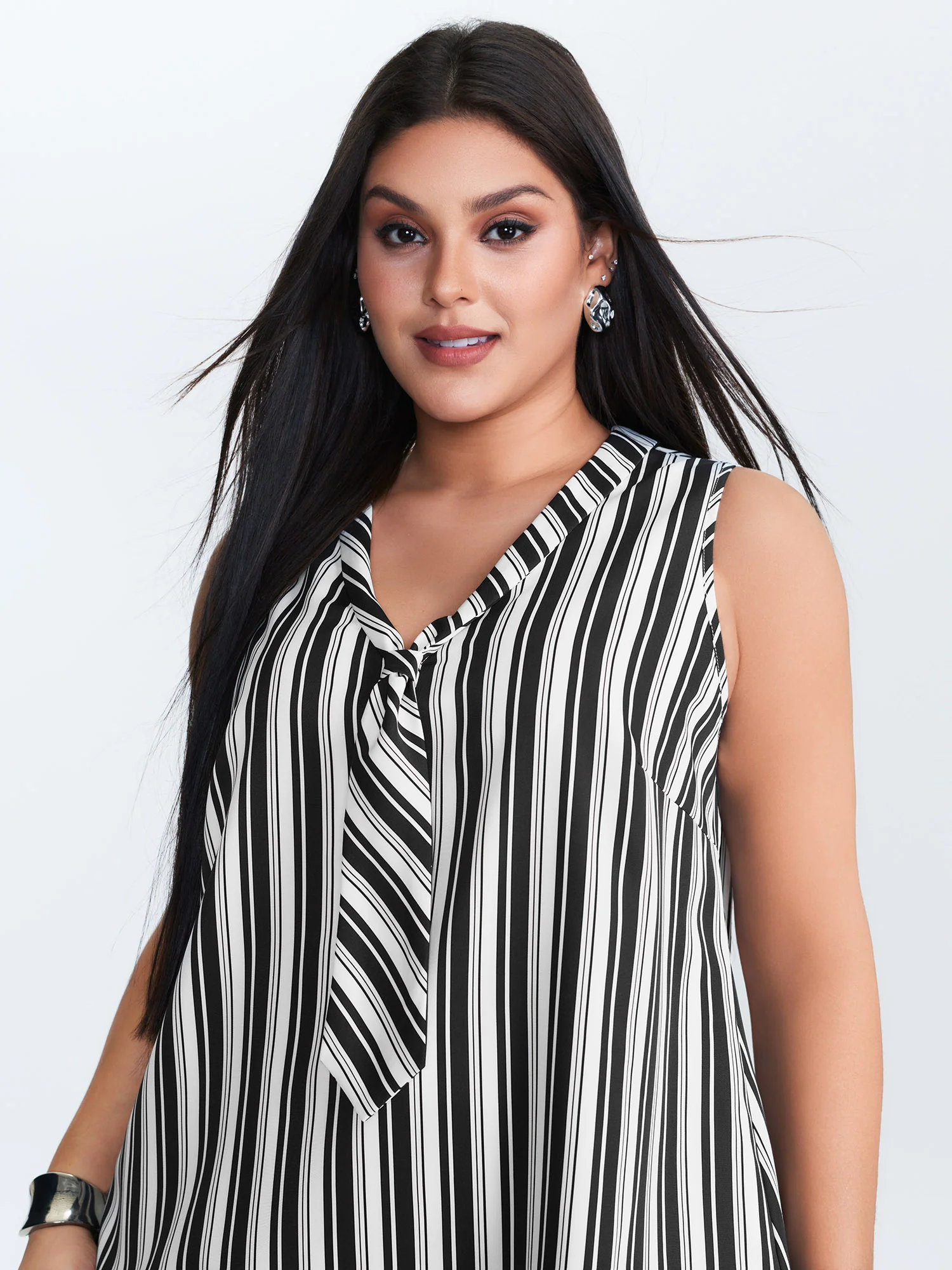 Striped Ribbon Neckline Tank Top - Image 2