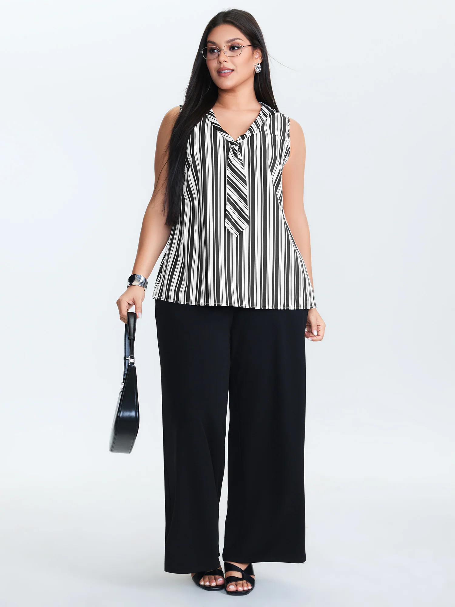 Striped Ribbon Neckline Tank Top - Image 3