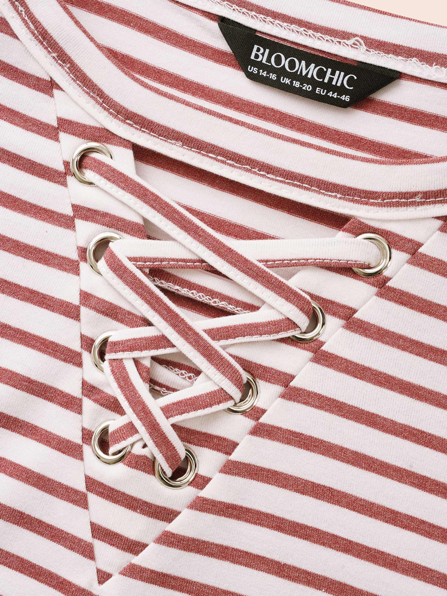 Striped Round Neck Crisscross T-shirt - Image 5