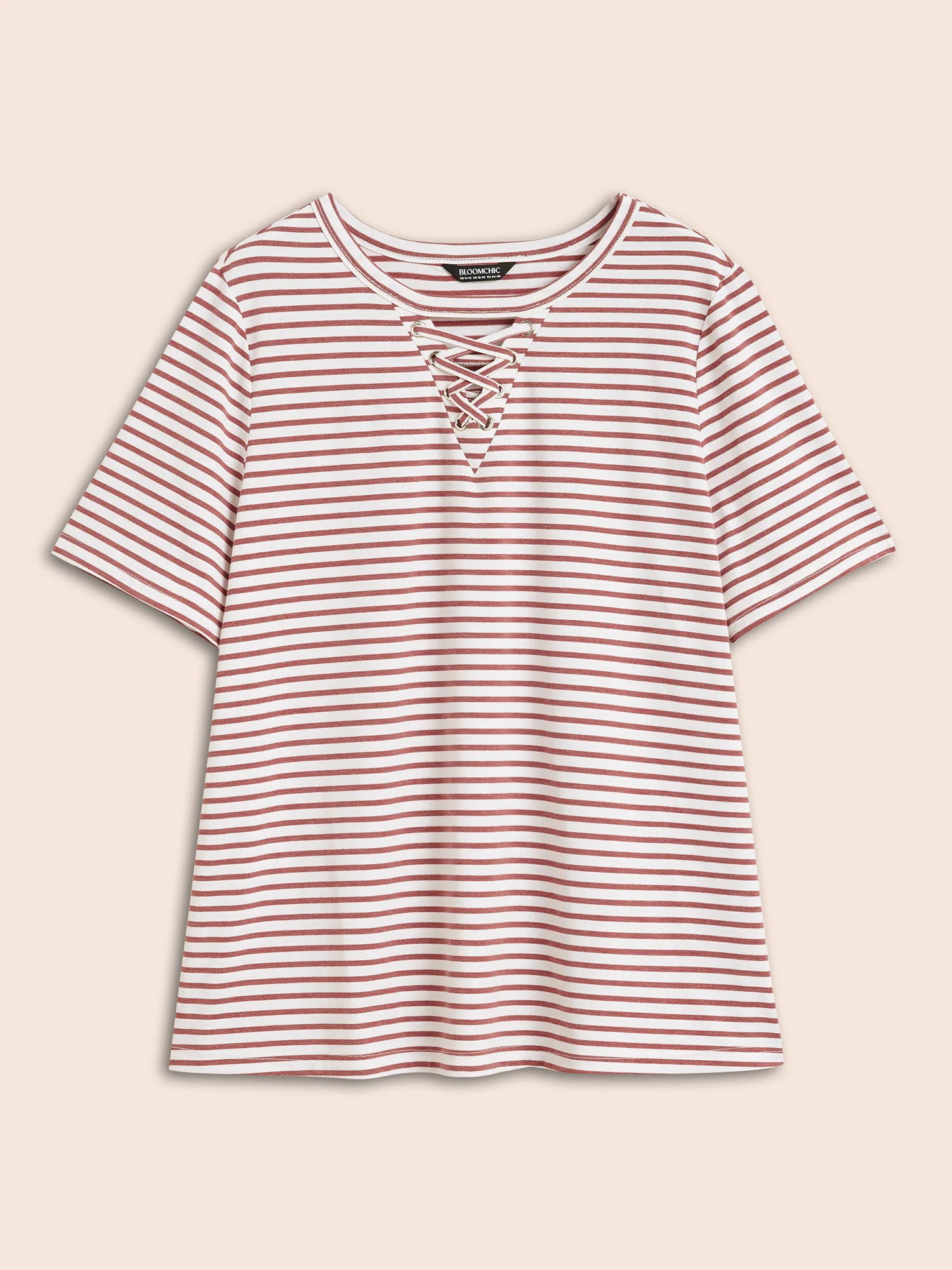 Striped Round Neck Crisscross T-shirt - Image 7