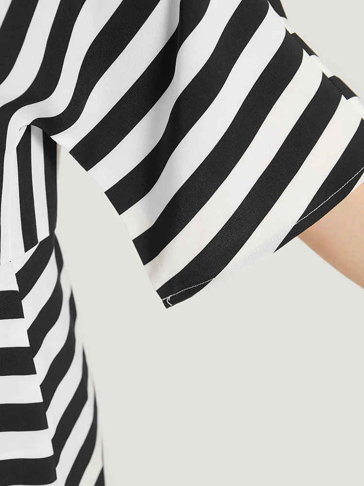 Striped Ruffle Hem Pocket Open Front Kimono - Image 7
