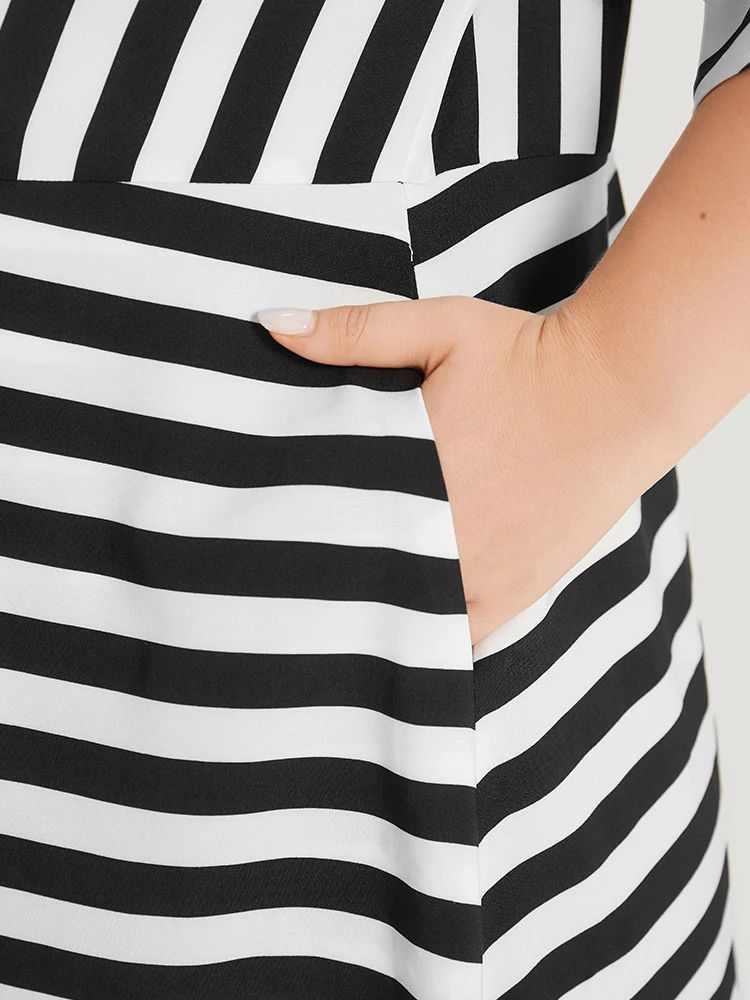 Striped Ruffle Hem Pocket Open Front Kimono - Image 8