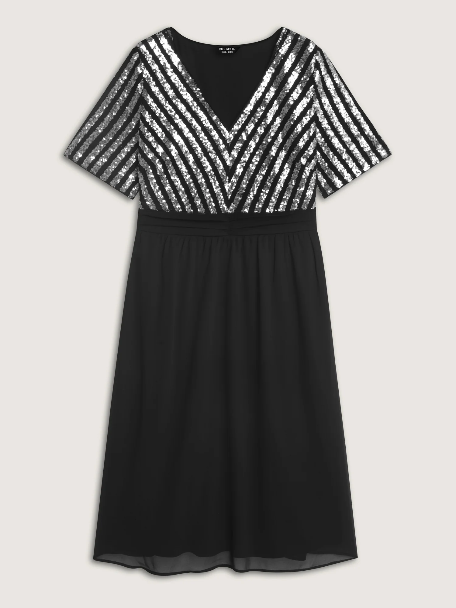 Striped Sequin V-Neck Contrast Midi Dress - Image 7