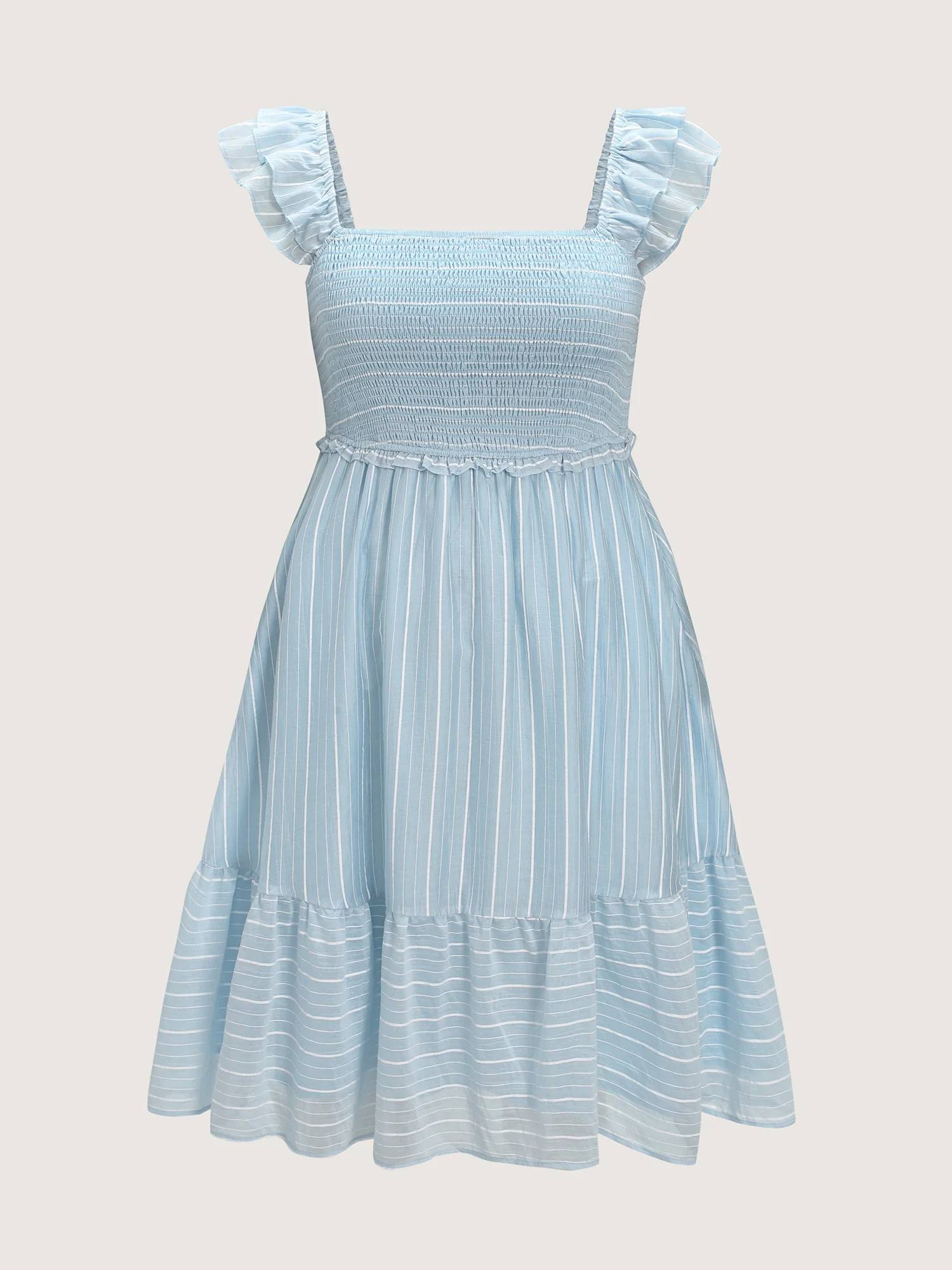 Striped Shirred Ruffled Layered Sleeve Mini Dress - Image 7