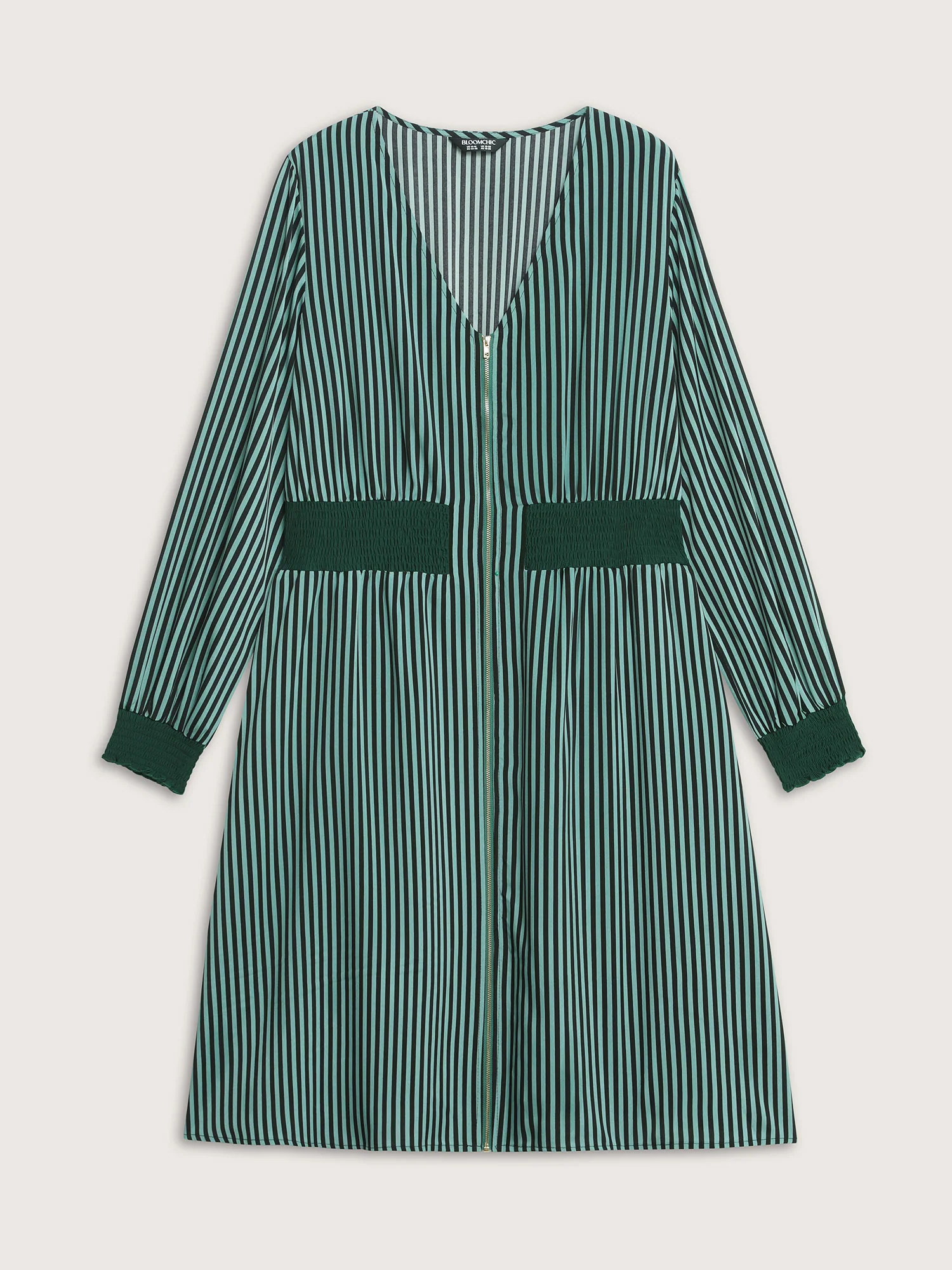 Striped Shirred Waist Zipper-Front Midi Dress - Image 8