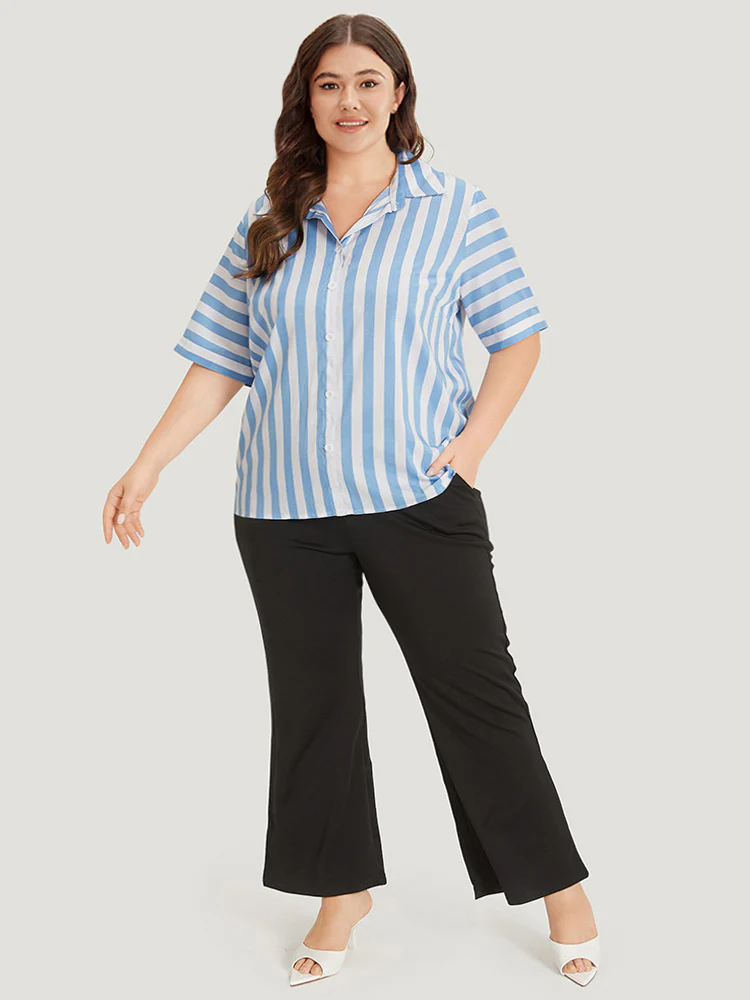 Striped Shirt Collar Button Through Blouse - Image 3