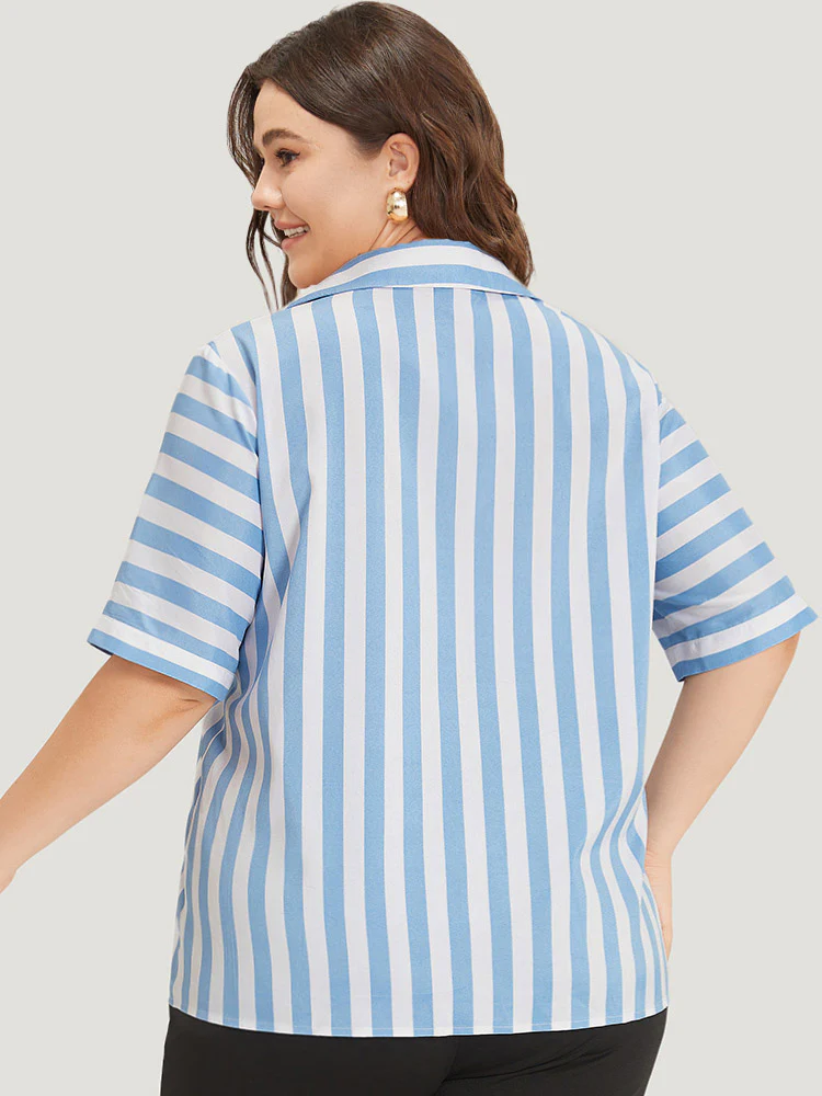 Striped Shirt Collar Button Through Blouse - Image 5