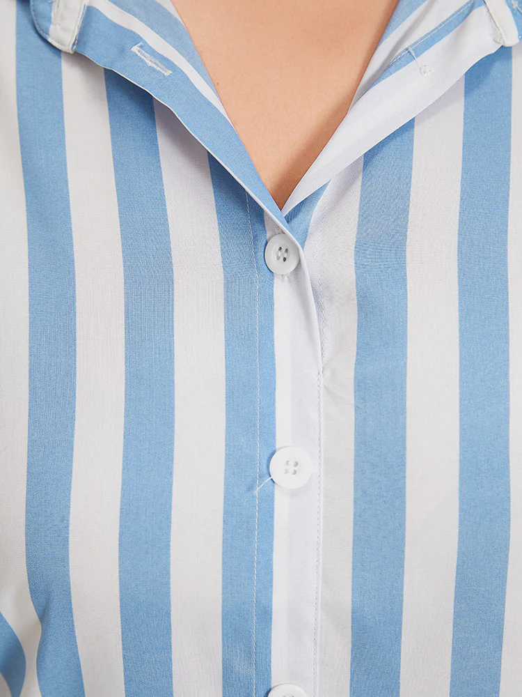 Striped Shirt Collar Button Through Blouse - Image 6