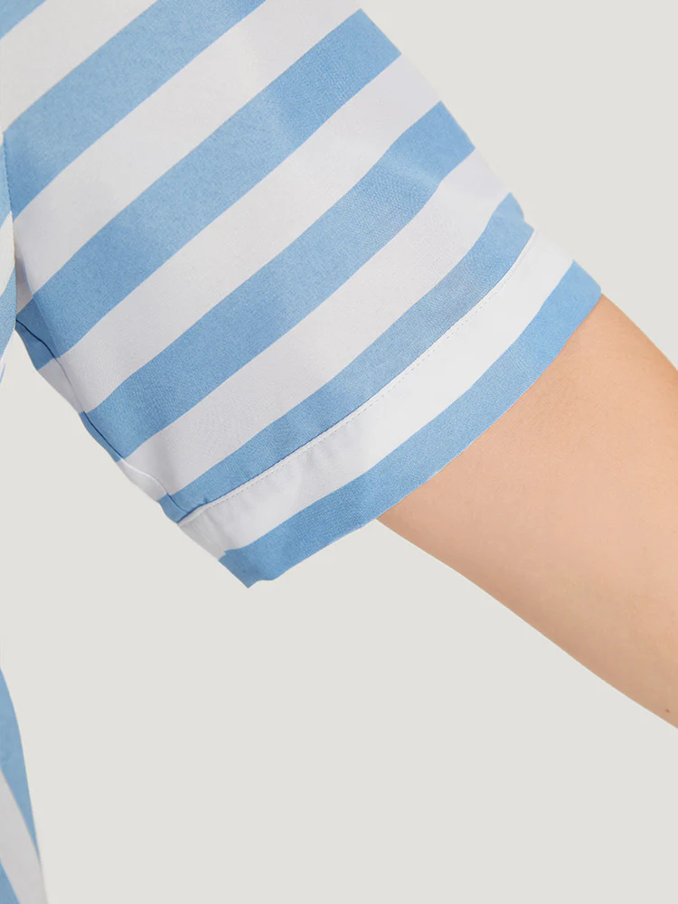 Striped Shirt Collar Button Through Blouse - Image 7