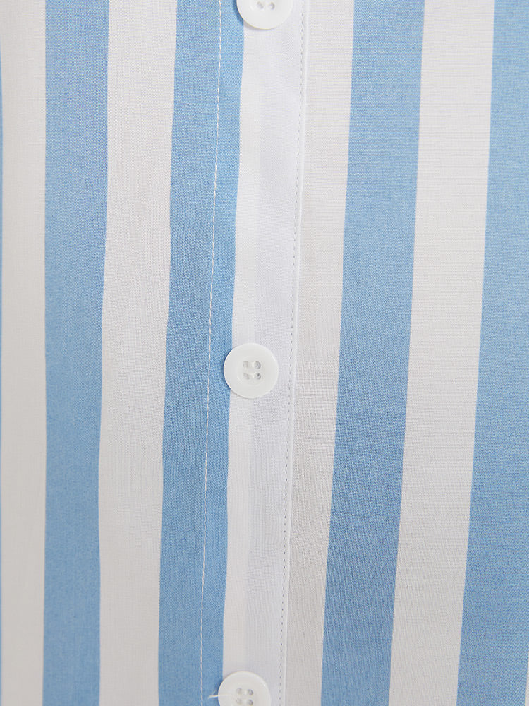 Striped Shirt Collar Button Through Blouse - Image 8