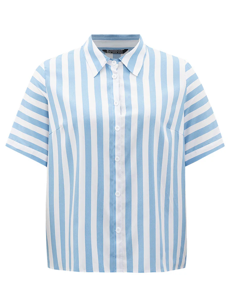 Striped Shirt Collar Button Through Blouse - Image 9