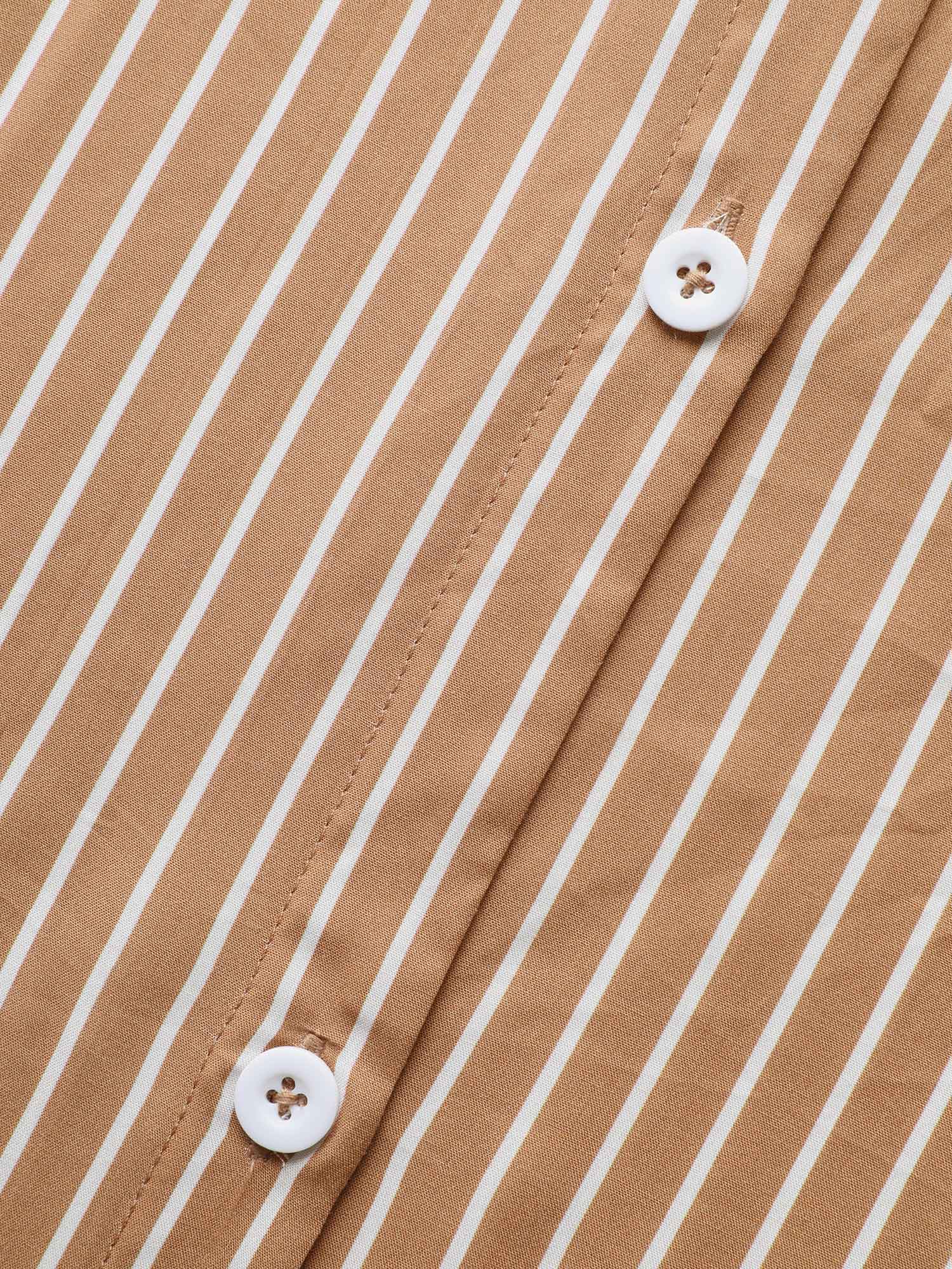 Striped Shirt Collar Curved Hem Midi Dress - Image 6