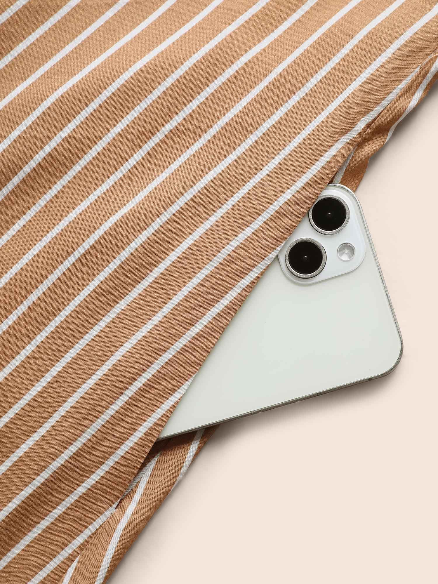 Striped Shirt Collar Curved Hem Midi Dress - Image 7