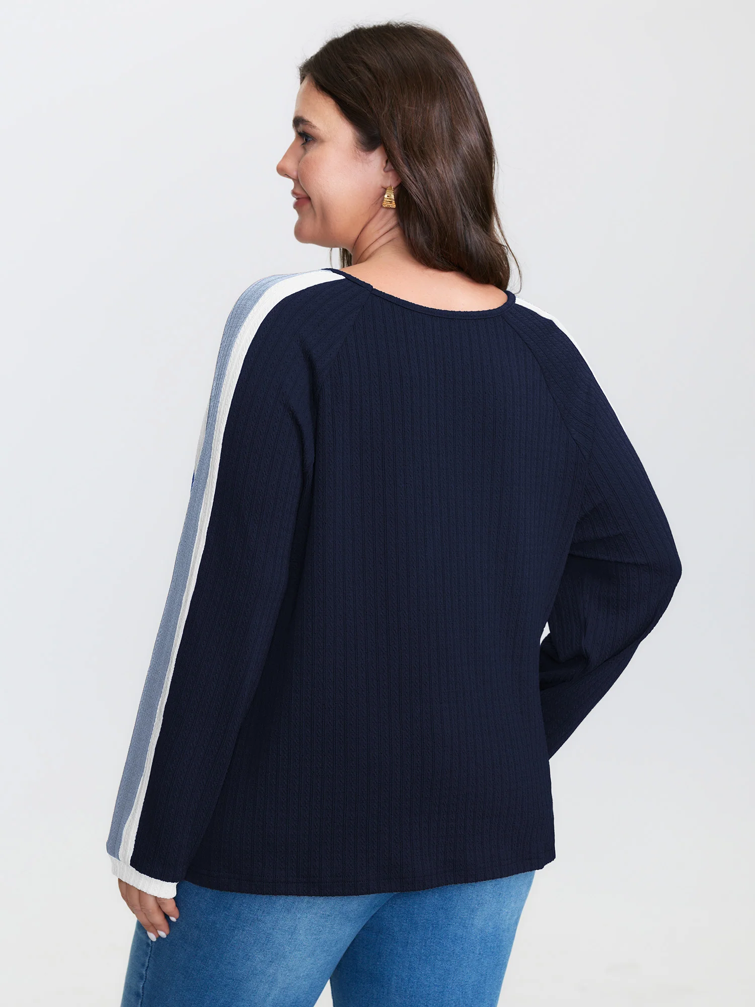 Striped Shoulder Textured Contrast T-Shirt - Image 4
