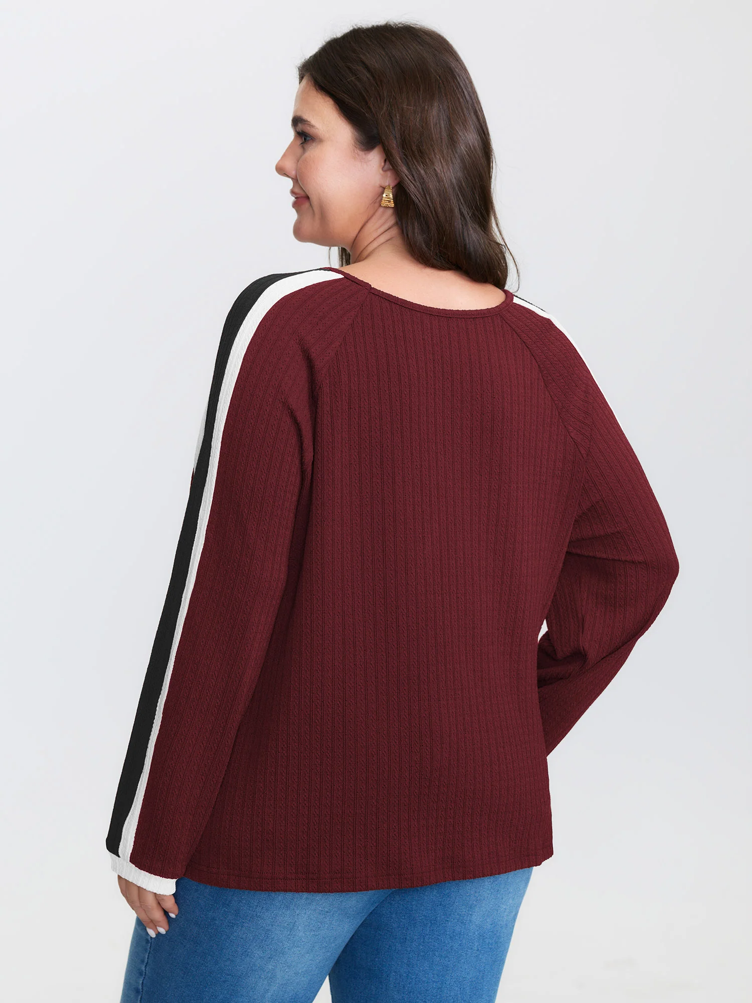 Striped Shoulder Textured Contrast T-Shirt - Image 8