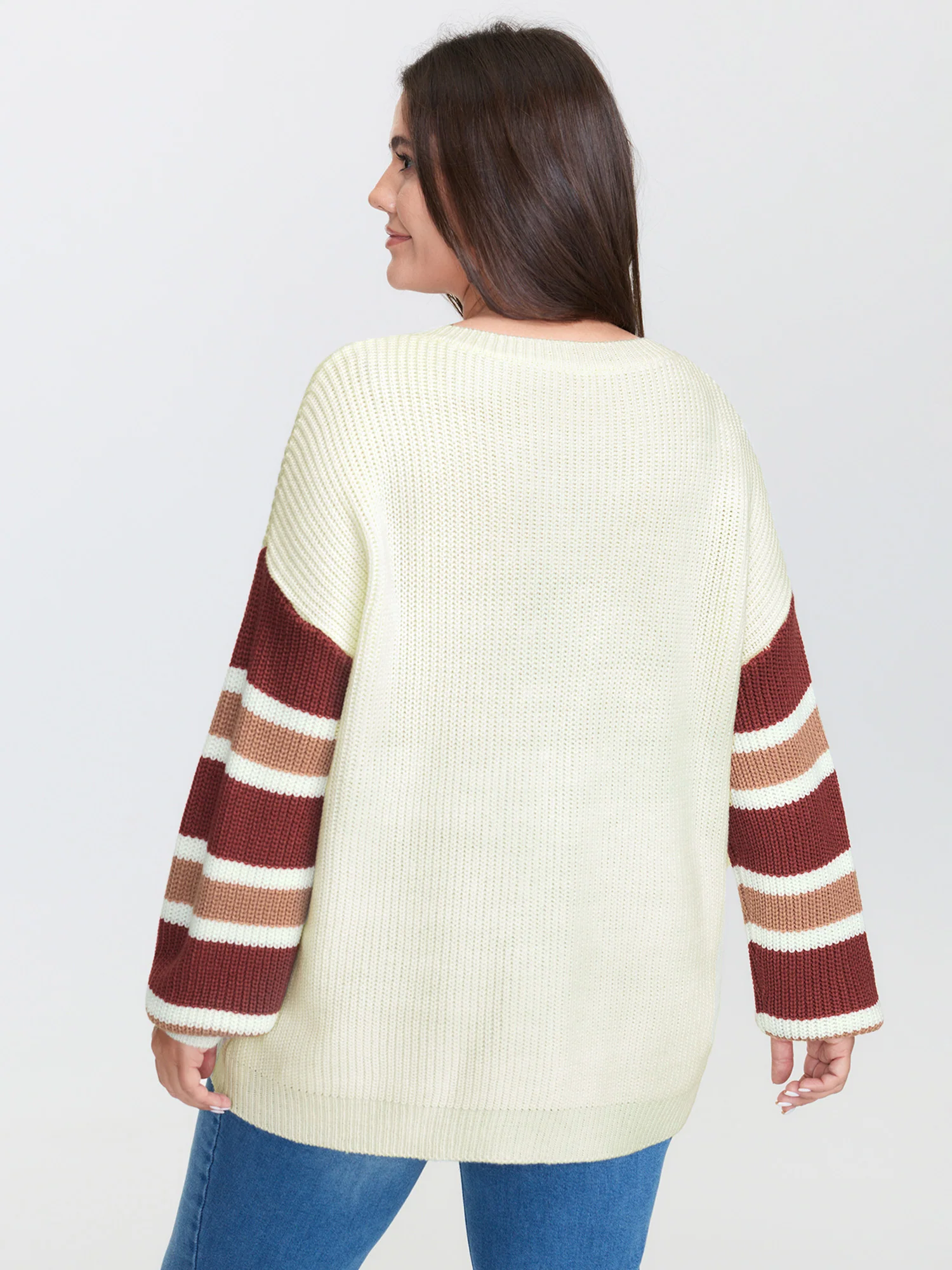 Striped Sleeve Button Neckline Pullover - Image 4
