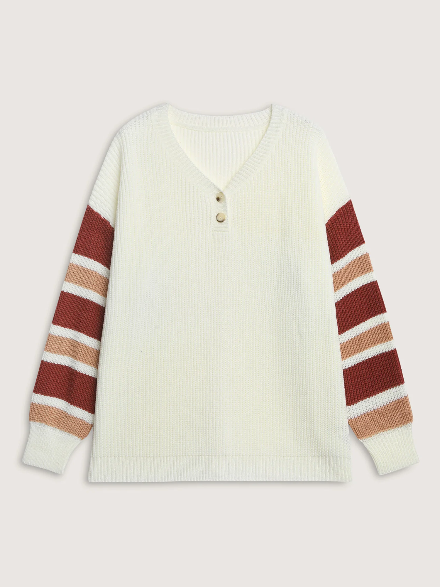 Striped Sleeve Button Neckline Pullover - Image 7