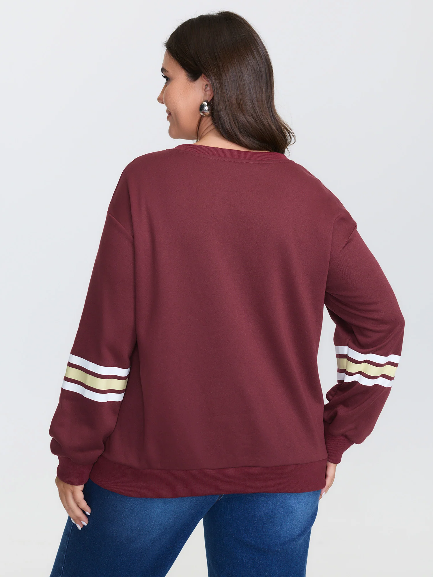 Striped Sleeve Neckline Cut-Out Neckline Sweatshirt - Image 4