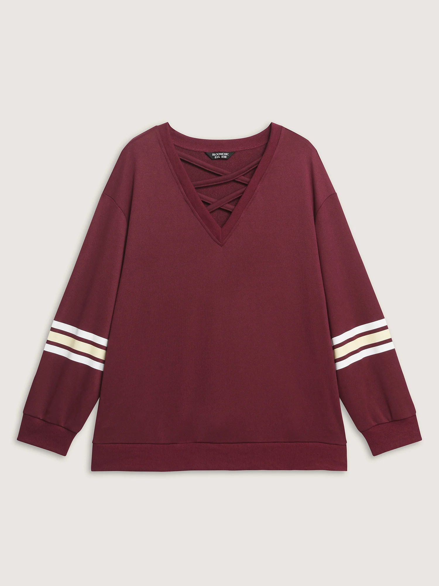Striped Sleeve Neckline Cut-Out Neckline Sweatshirt - Image 5