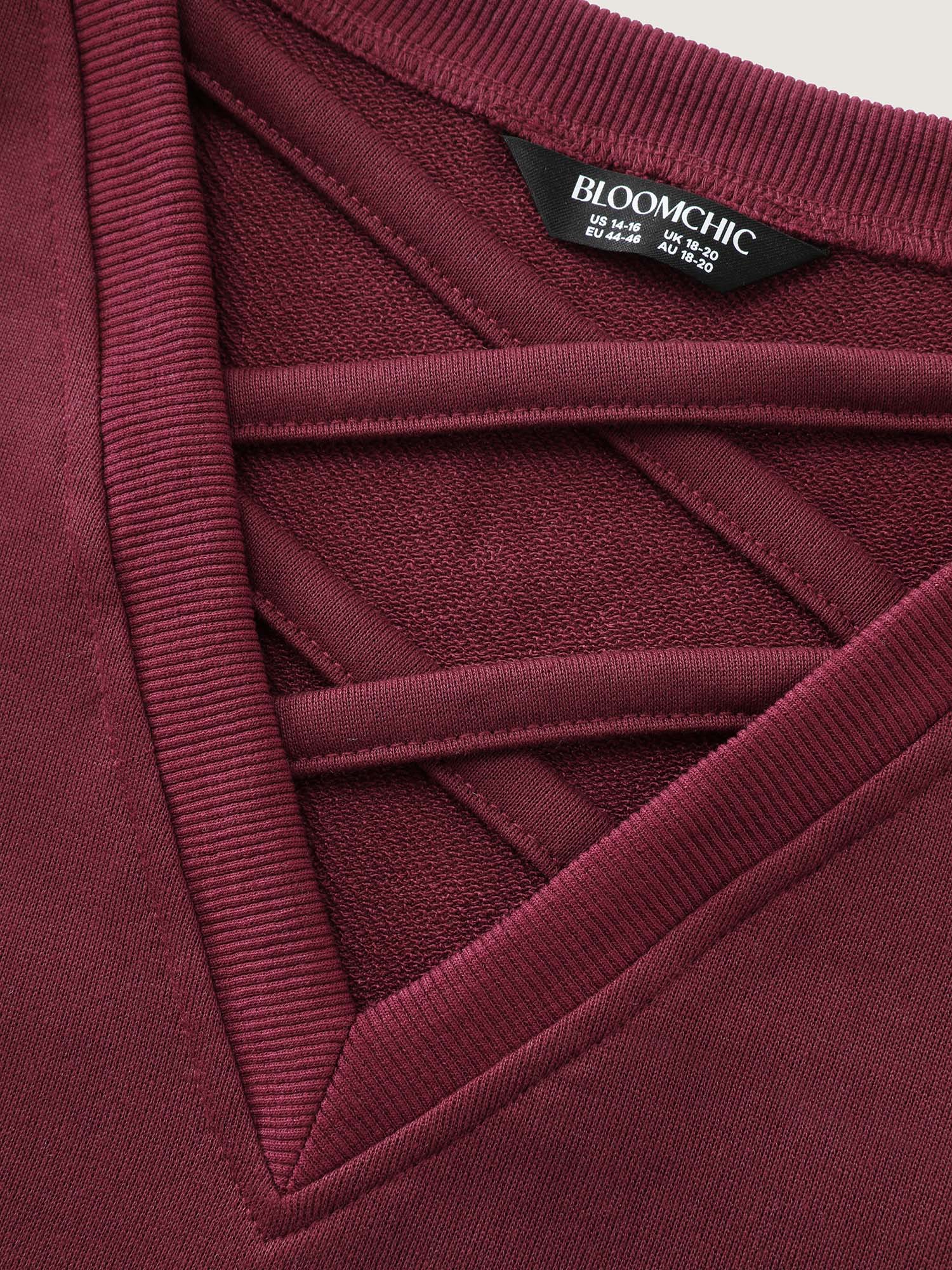 Striped Sleeve Neckline Cut-Out Neckline Sweatshirt - Image 6