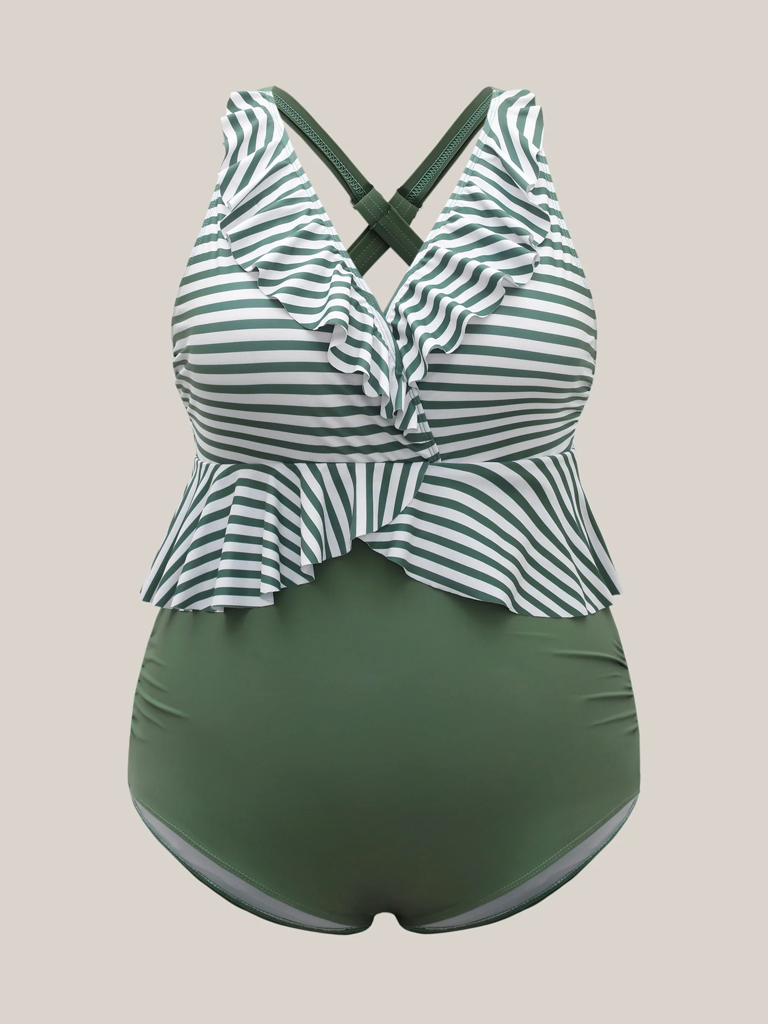 Striped Spliced Ruffled One-Piece Swimsuit - Image 7