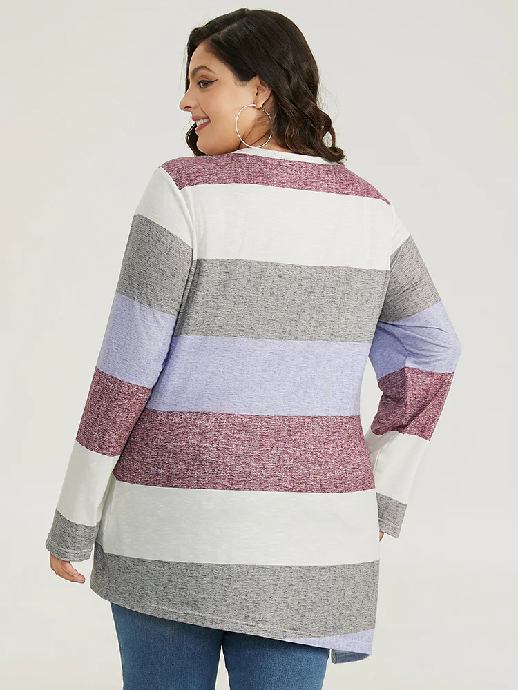 Striped Split Hem Asymmetrical T-shirt - Image 2