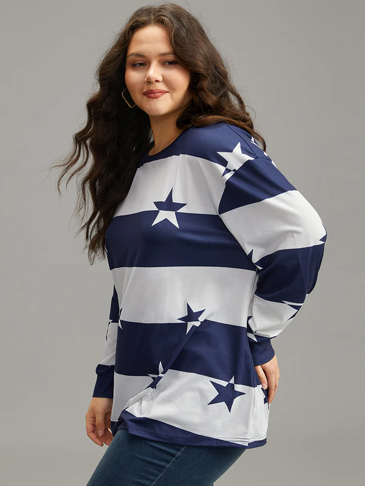 Striped & Star Contrast Crew Neck T-shirt - Image 3