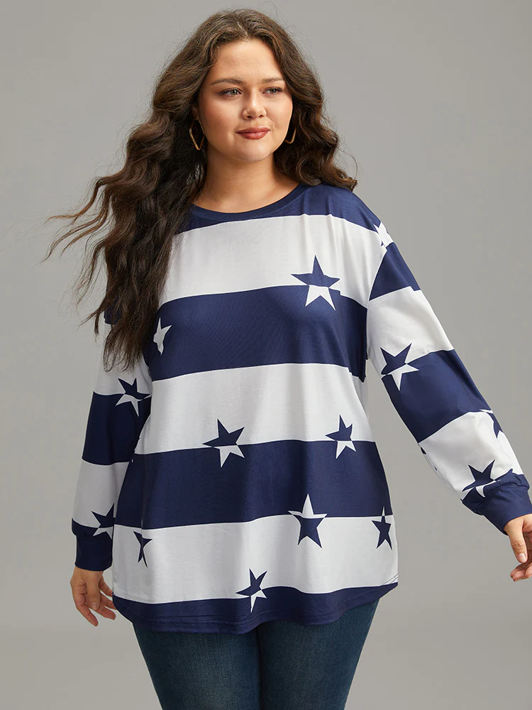 Striped & Star Contrast Crew Neck T-shirt - Image 5