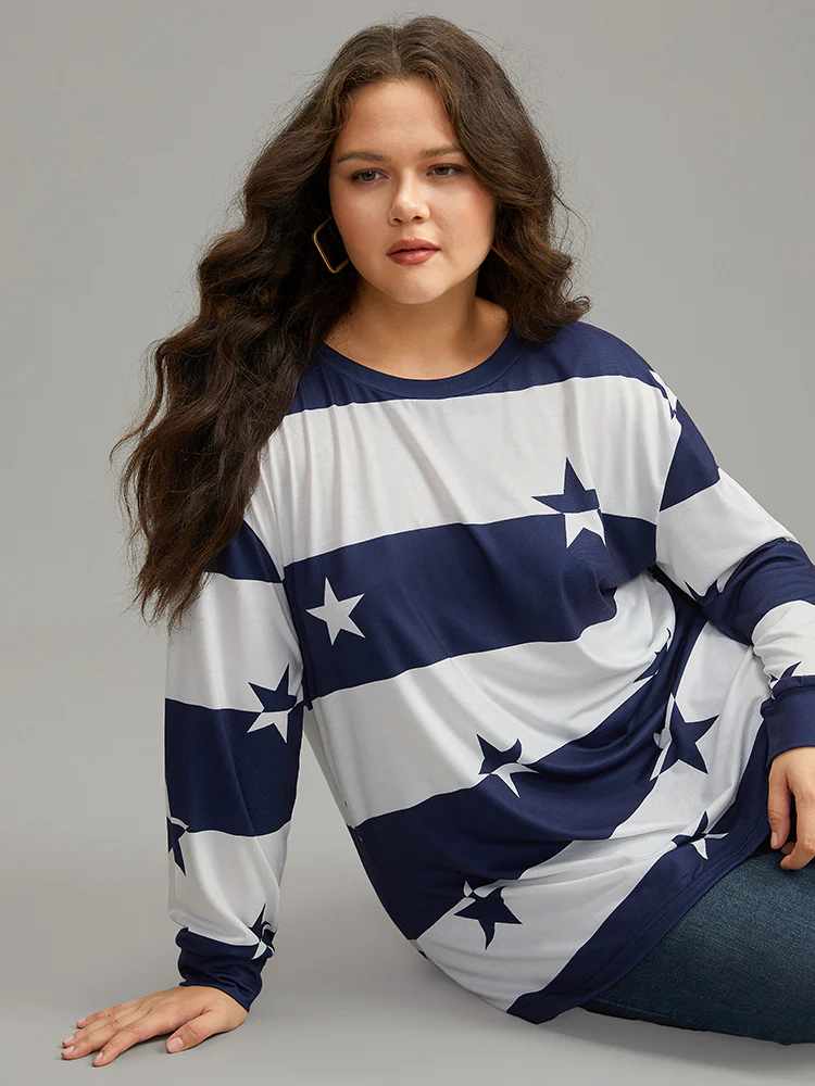 Striped & Star Contrast Crew Neck T-shirt - Image 6