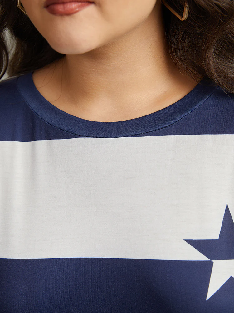 Striped & Star Contrast Crew Neck T-shirt - Image 7
