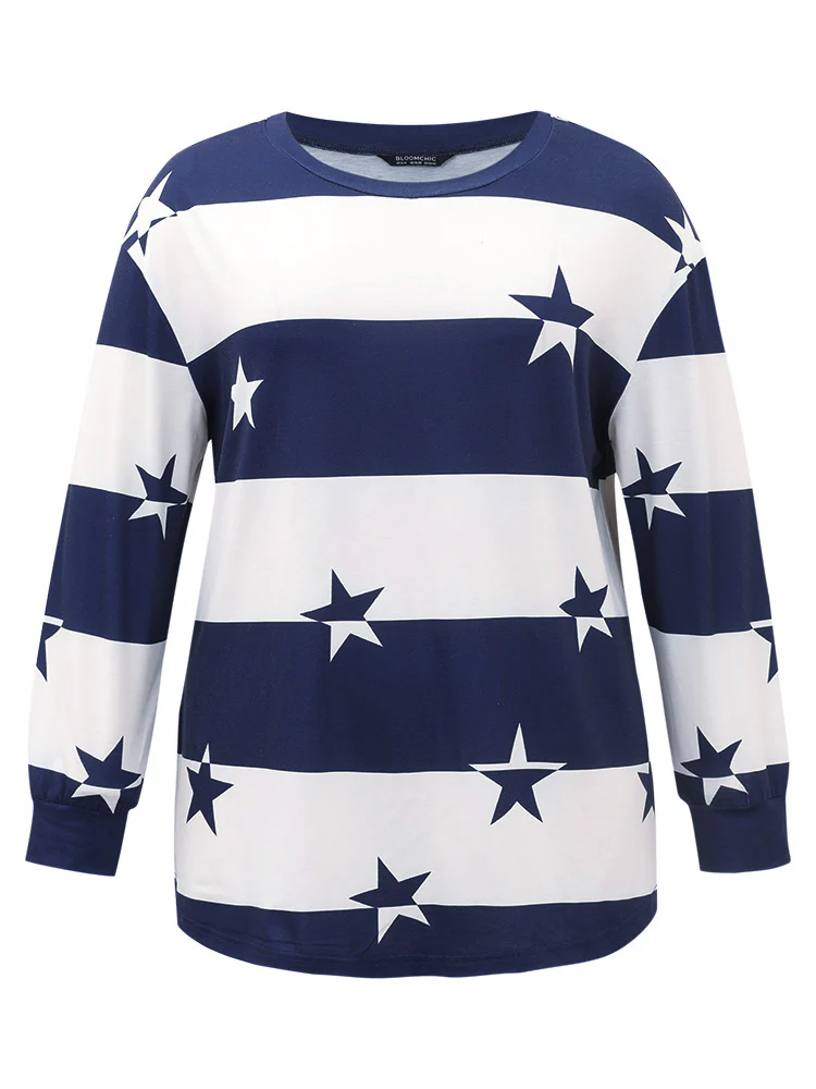 Striped & Star Contrast Crew Neck T-shirt - Image 8