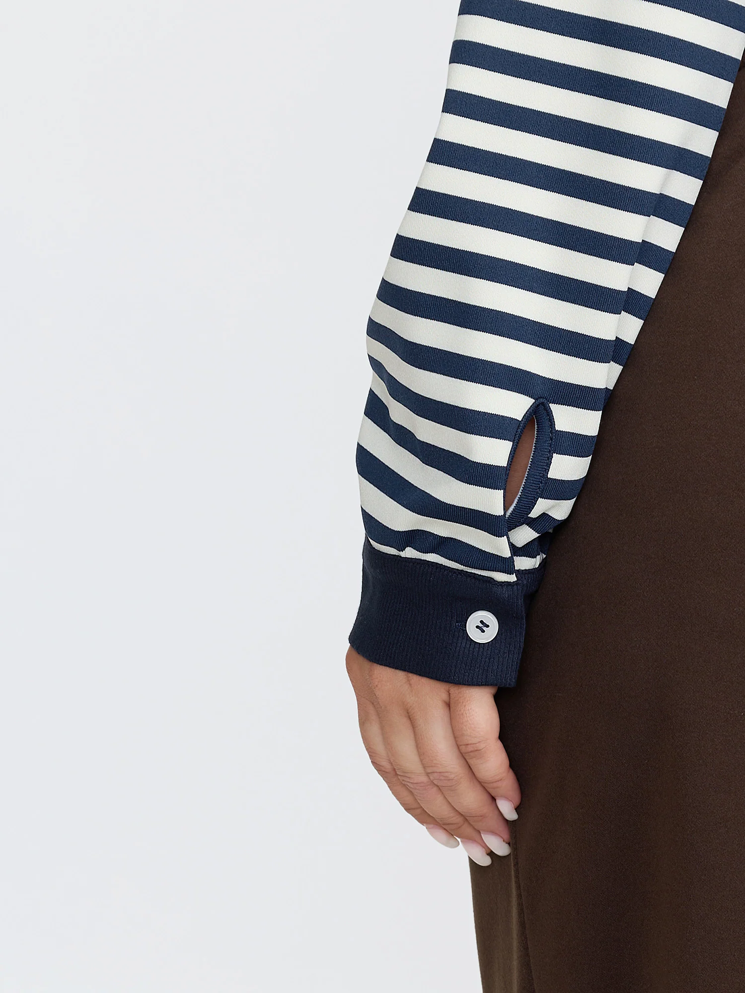Striped Stretchy Color Contrast Button-Down Top - Image 4