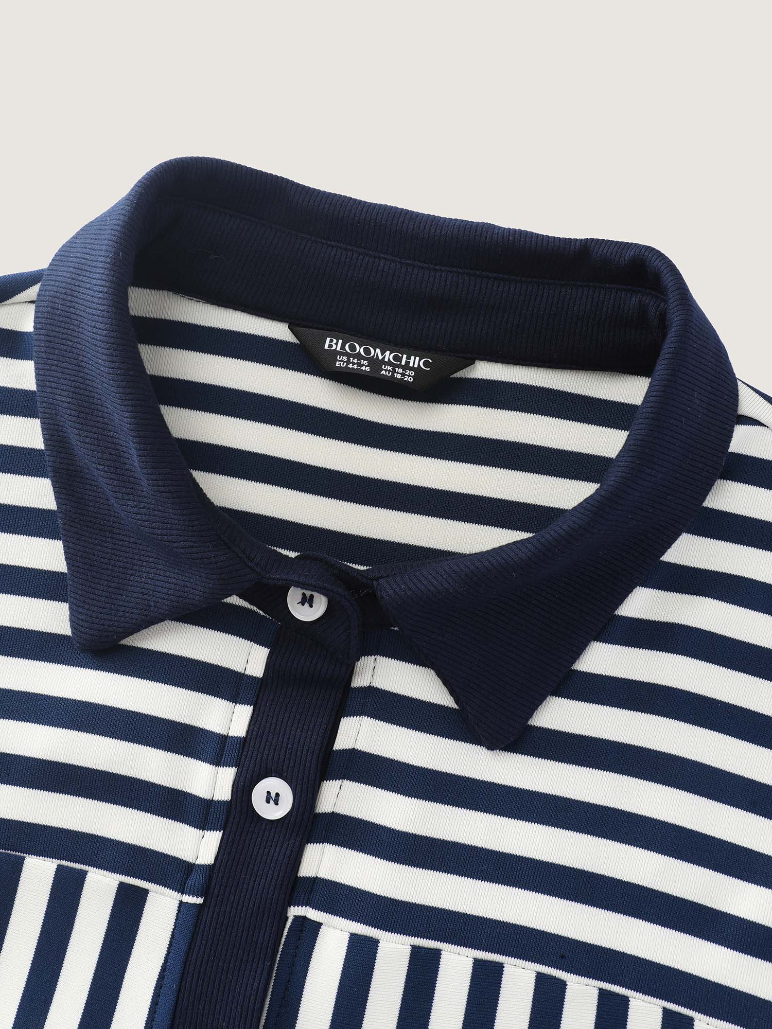 Striped Stretchy Color Contrast Button-Down Top - Image 6