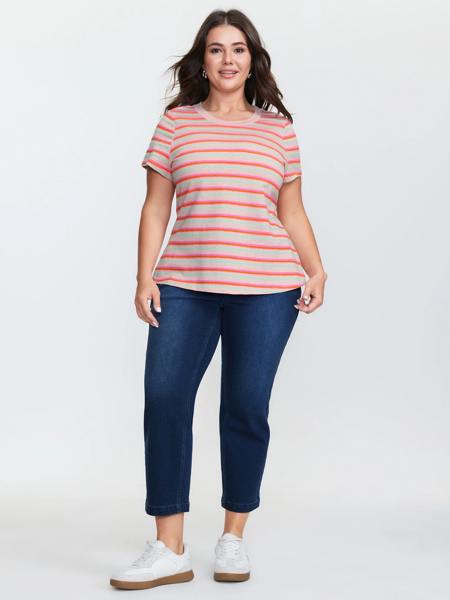 Striped Stretchy Round Neck T-Shirt - Image 3