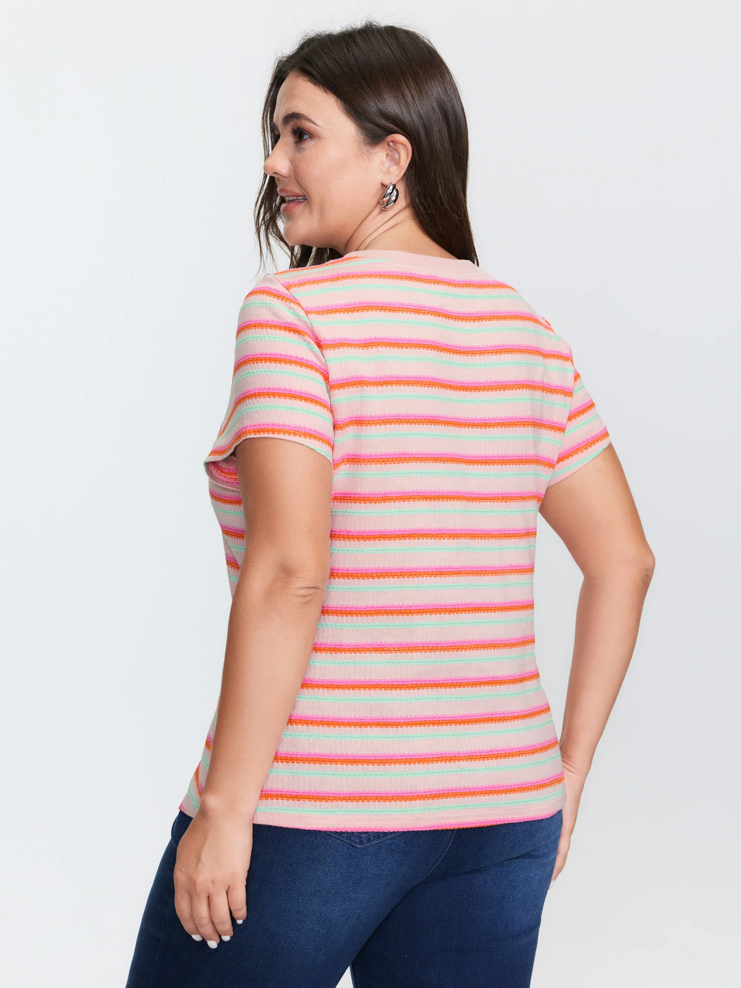 Striped Stretchy Round Neck T-Shirt - Image 6