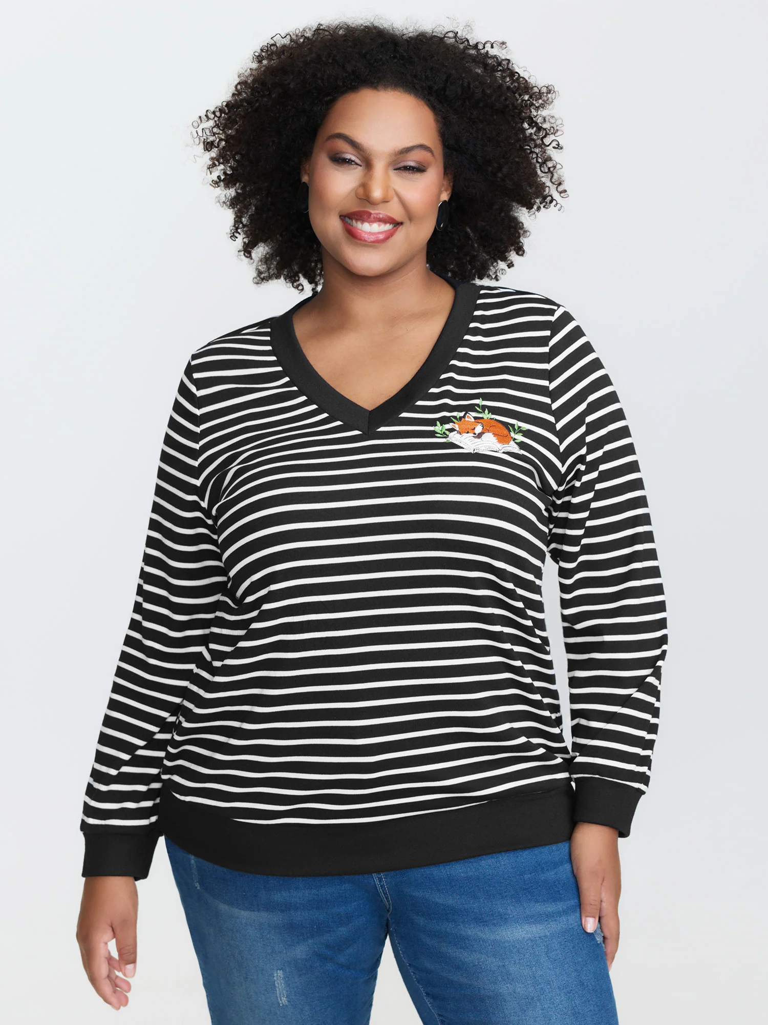 Striped Stretchy V-Neck Sweatshirt - Image 4