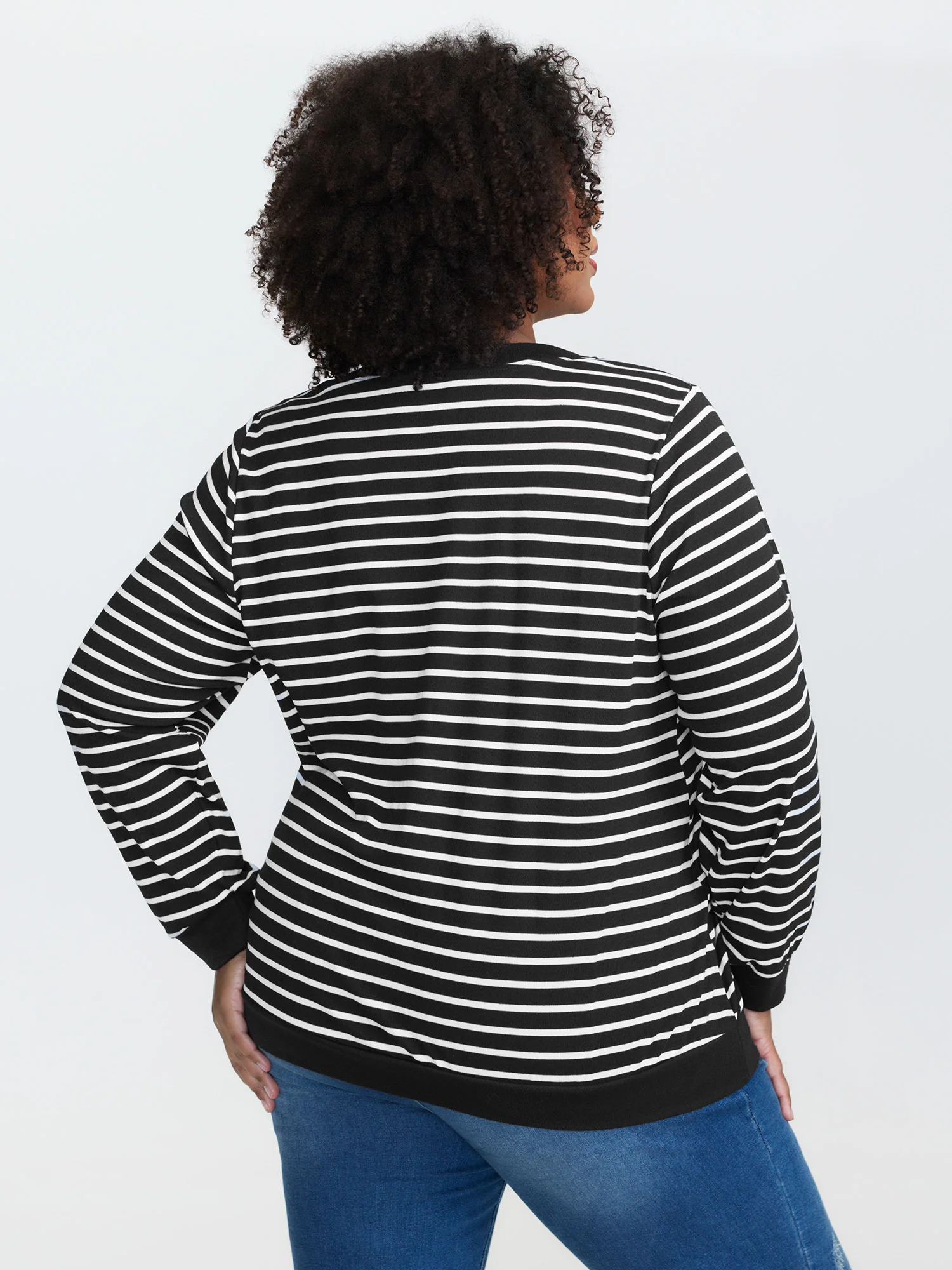 Striped Stretchy V-Neck Sweatshirt - Image 5