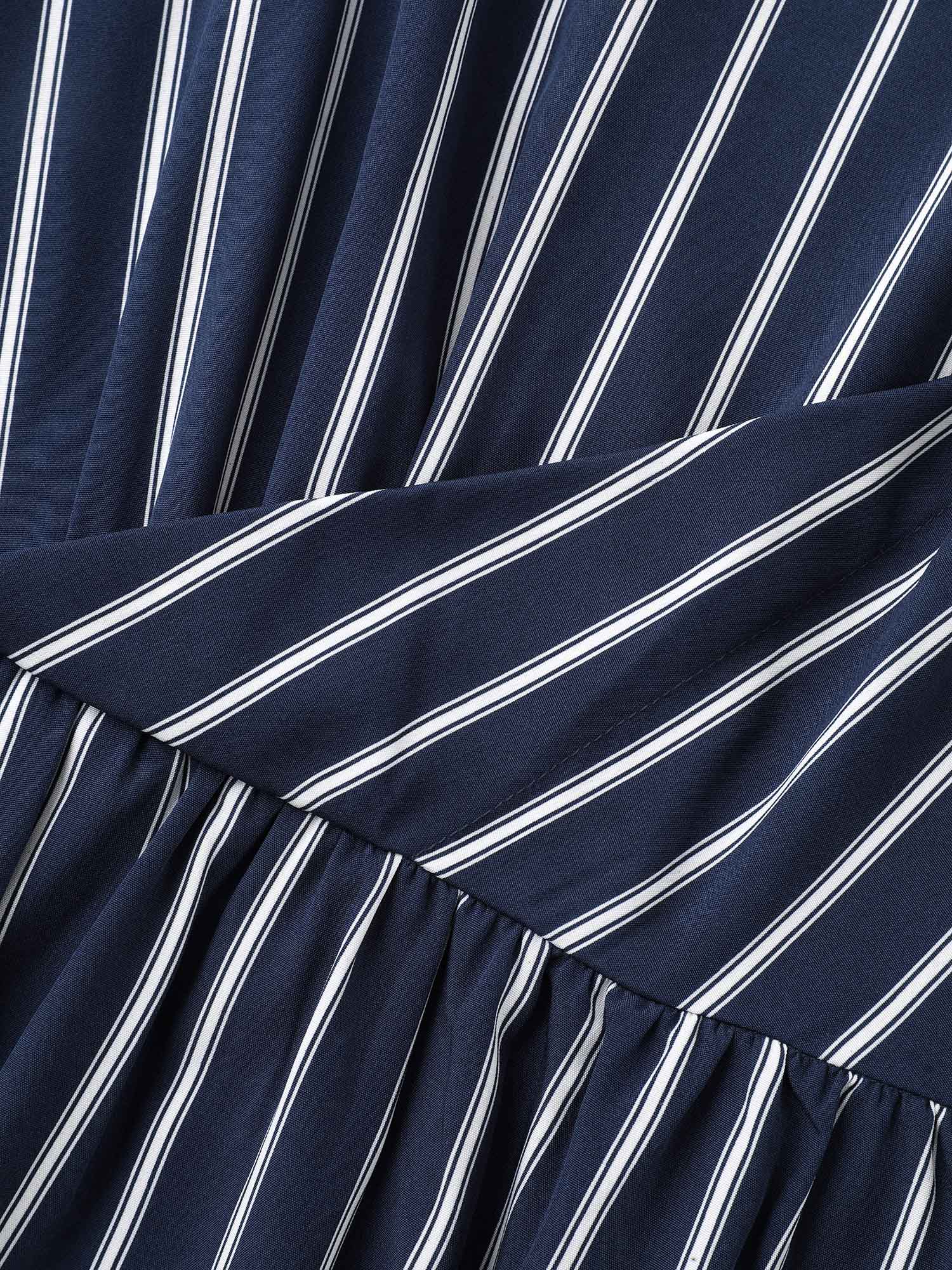 Striped Stretchy Waist Defining Pockets Dress - Image 5