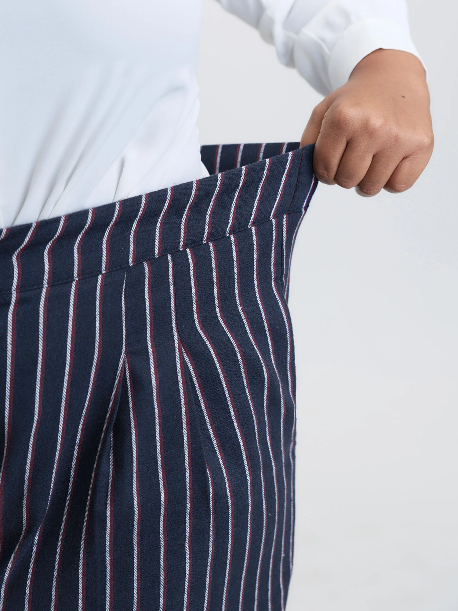 Striped Stretchy Waistband Straight Leg Pants - Image 3