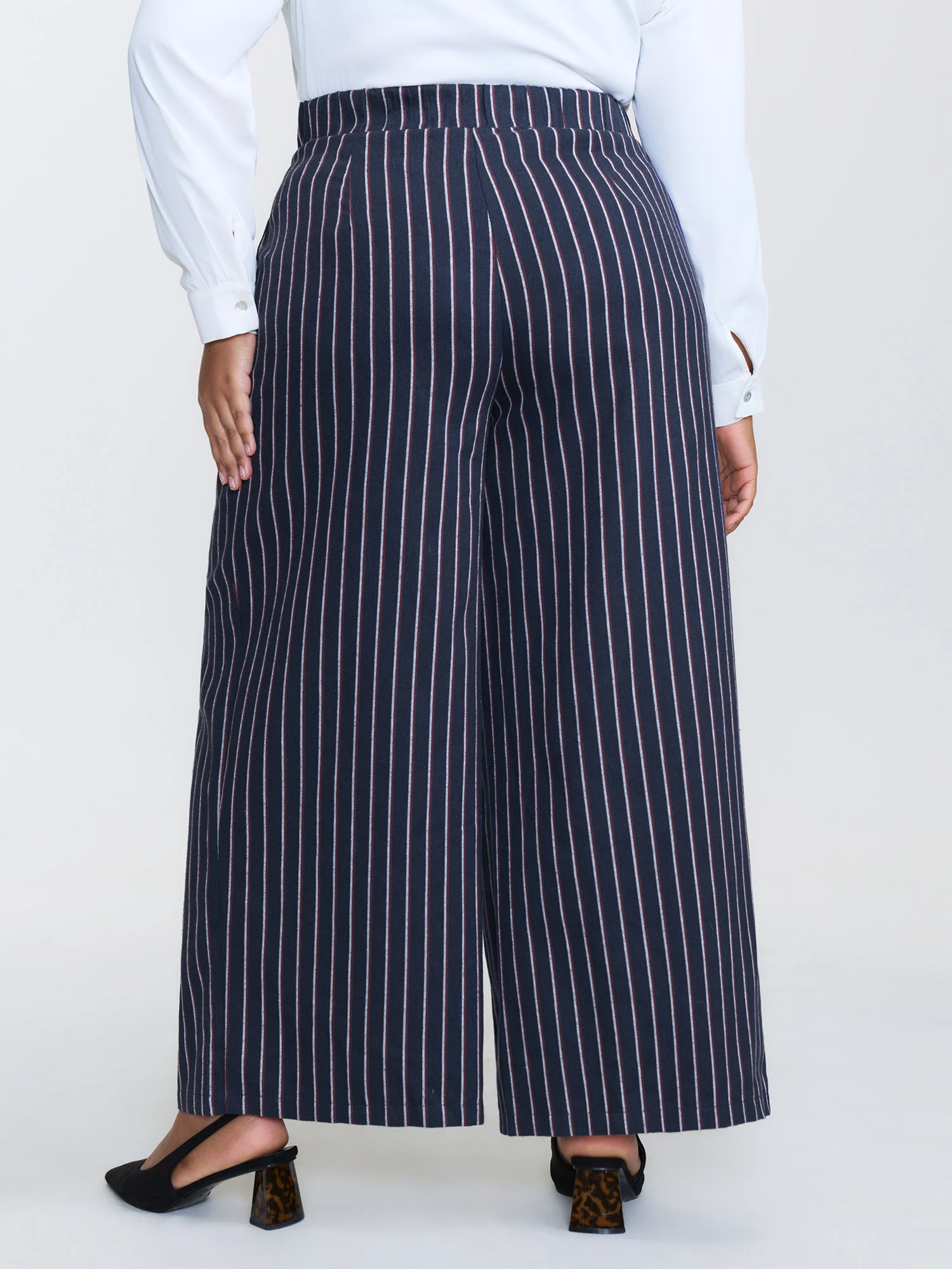 Striped Stretchy Waistband Straight Leg Pants - Image 5