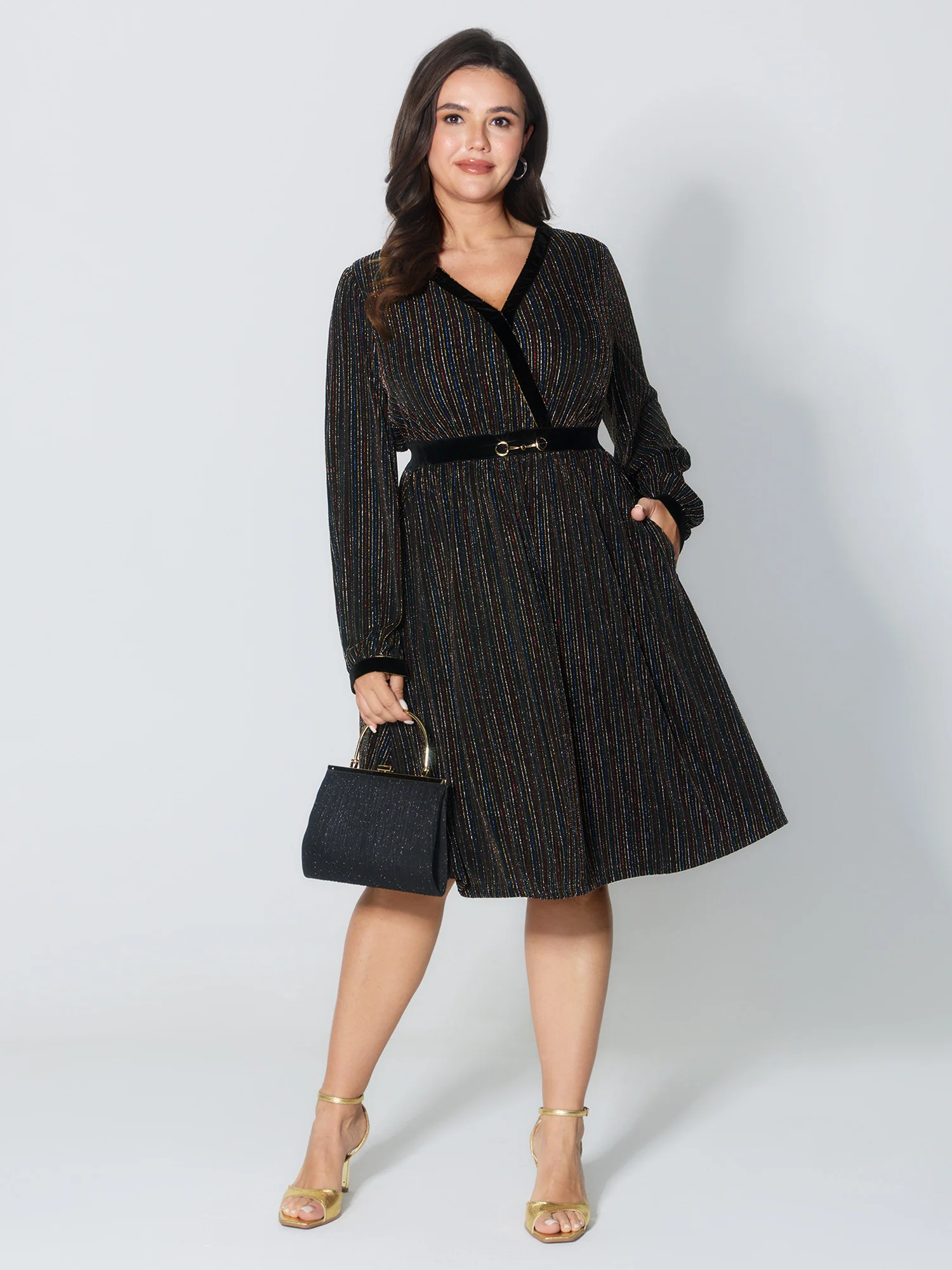 Striped Surplice Neckline Flowy Midi Dress - Image 2