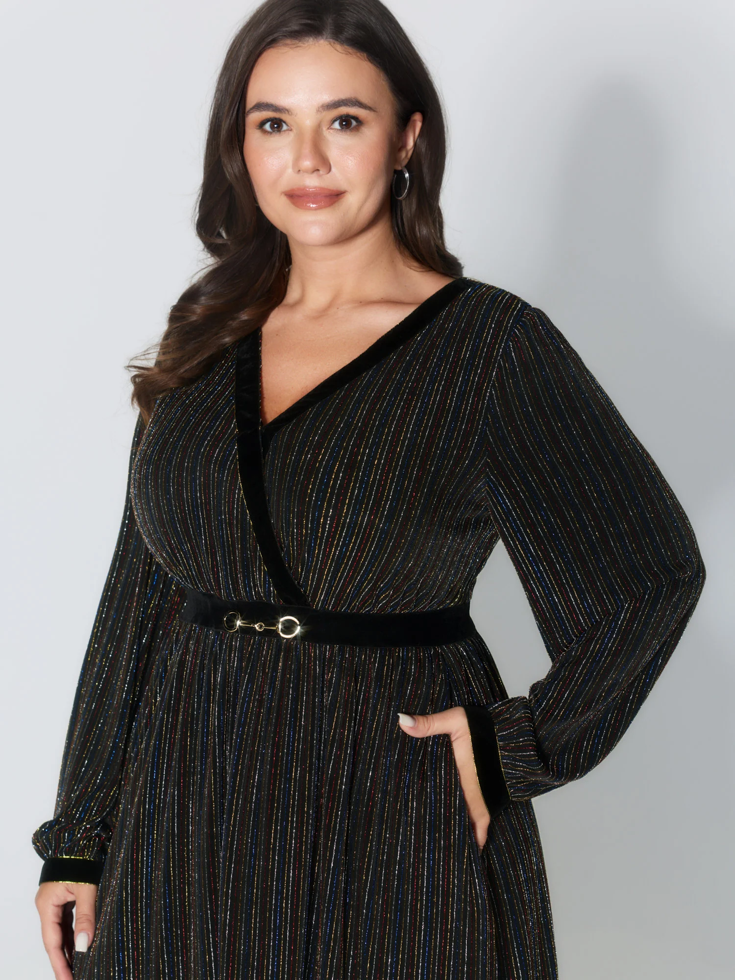 Striped Surplice Neckline Flowy Midi Dress - Image 3