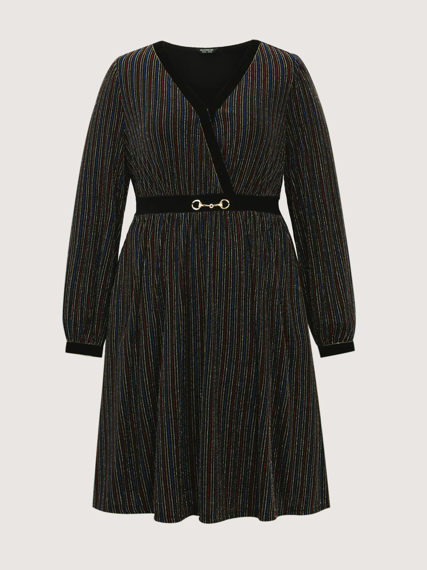 Striped Surplice Neckline Flowy Midi Dress - Image 5